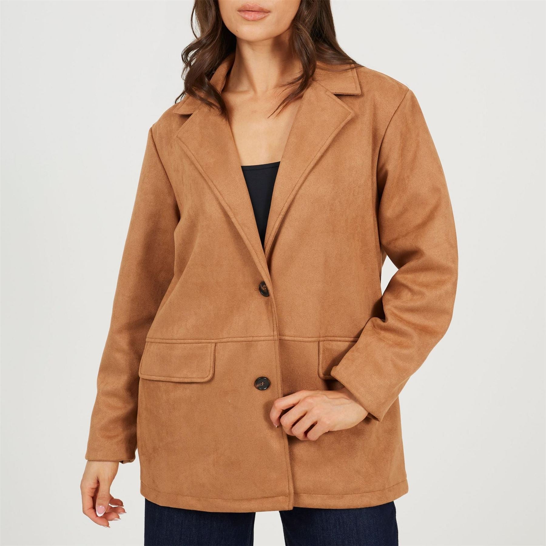 Brave Soul Womens Faux Suede Tan Blazer