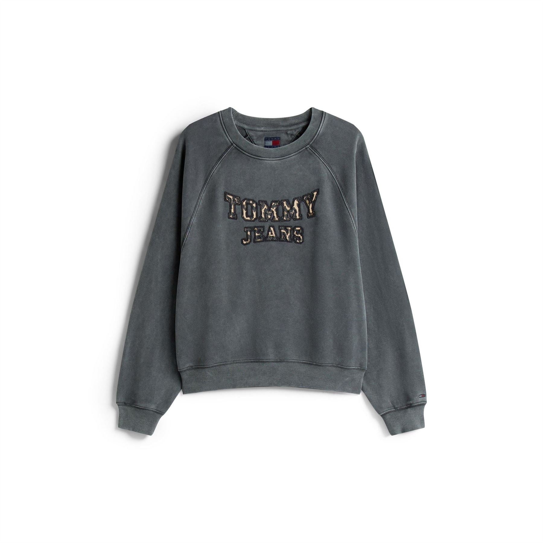 Tommy Jeans Leopard Embroidered Crew Neck Long Sleeve Sweatshirt