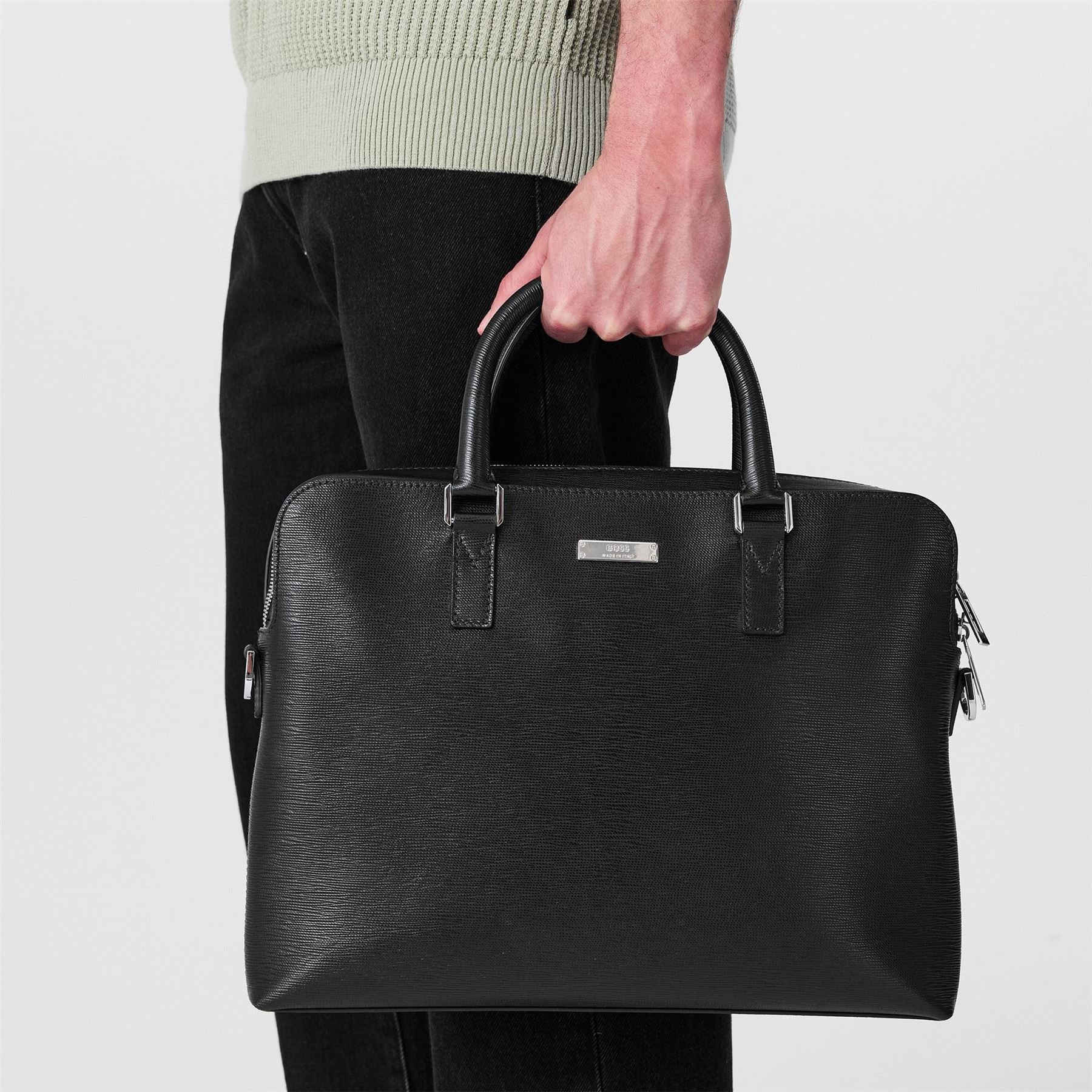 Boss Gallerya Textured Briefcase with Silver Tone Hardware