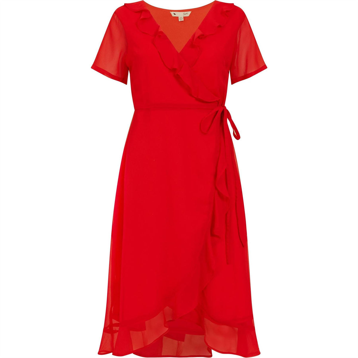 Yumi Frill V-Neck Midi Wrap Dress
