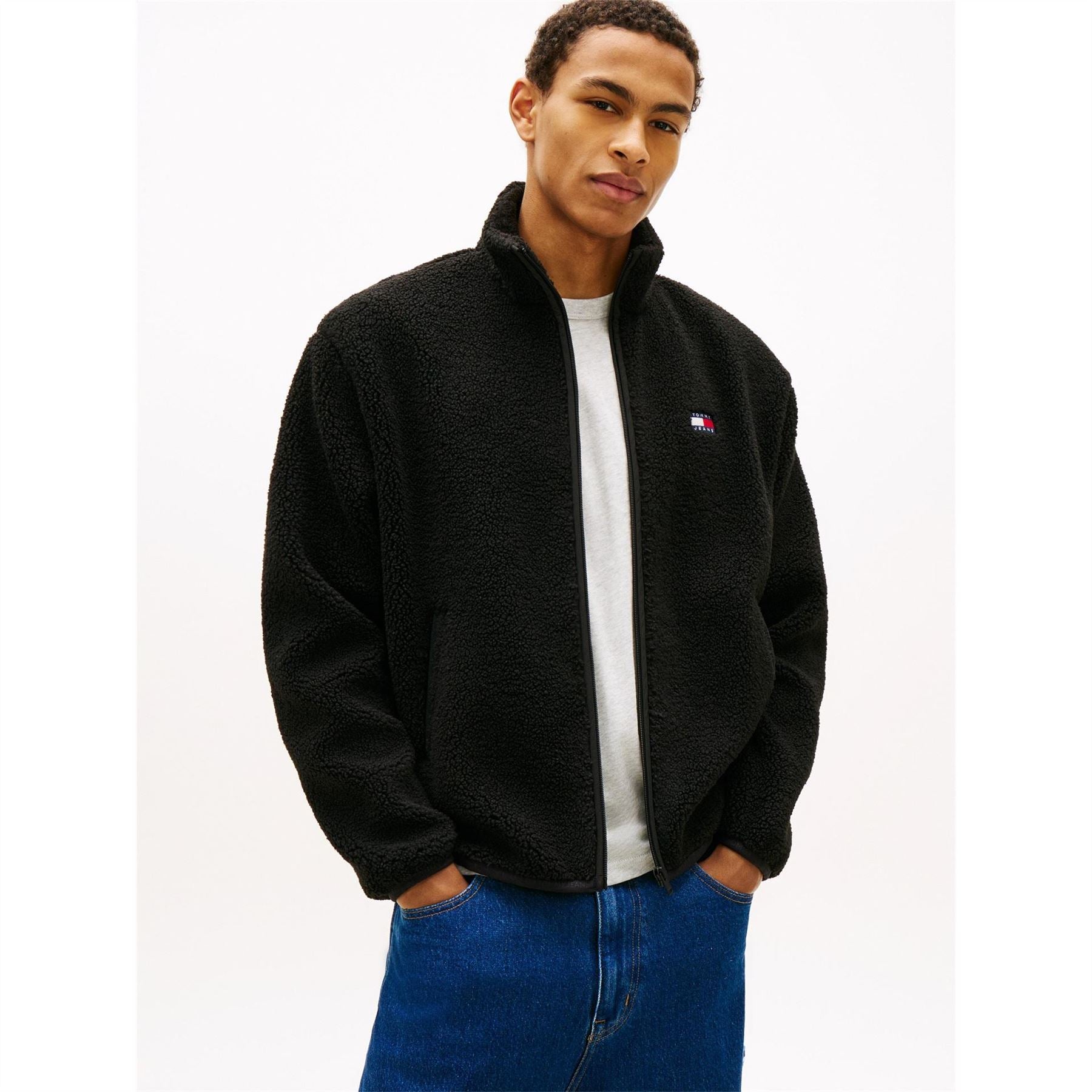 Tommy Jeans Badge Teddy Fleece Relaxed Fit Zip Hoodie