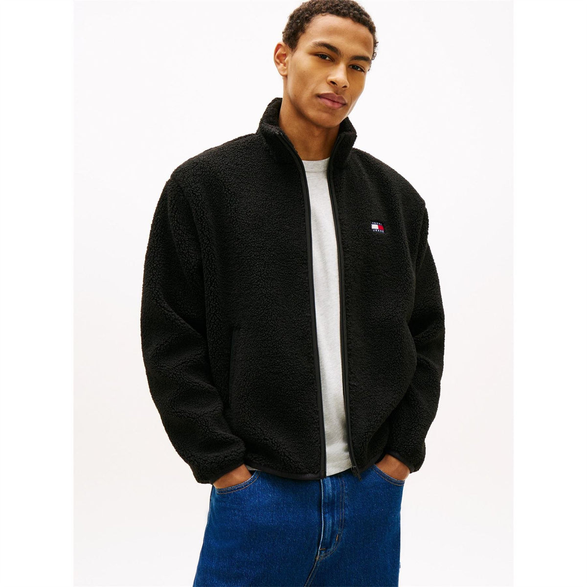 Tommy Jeans Badge Teddy Fleece Relaxed Fit Zip Hoodie