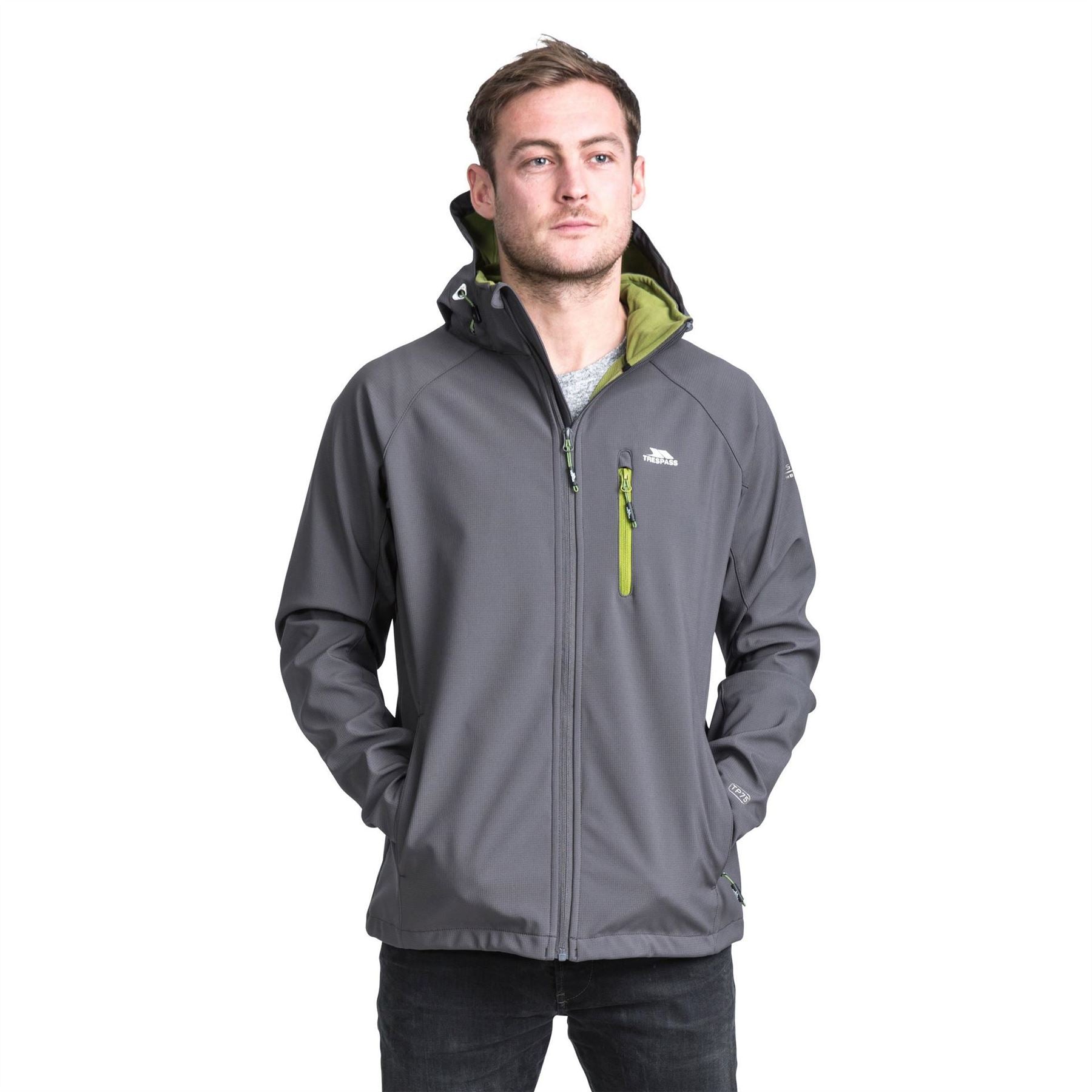 Trespass Nider Solid Patterned Hooded Softshell Jacket with Zipped Pocket