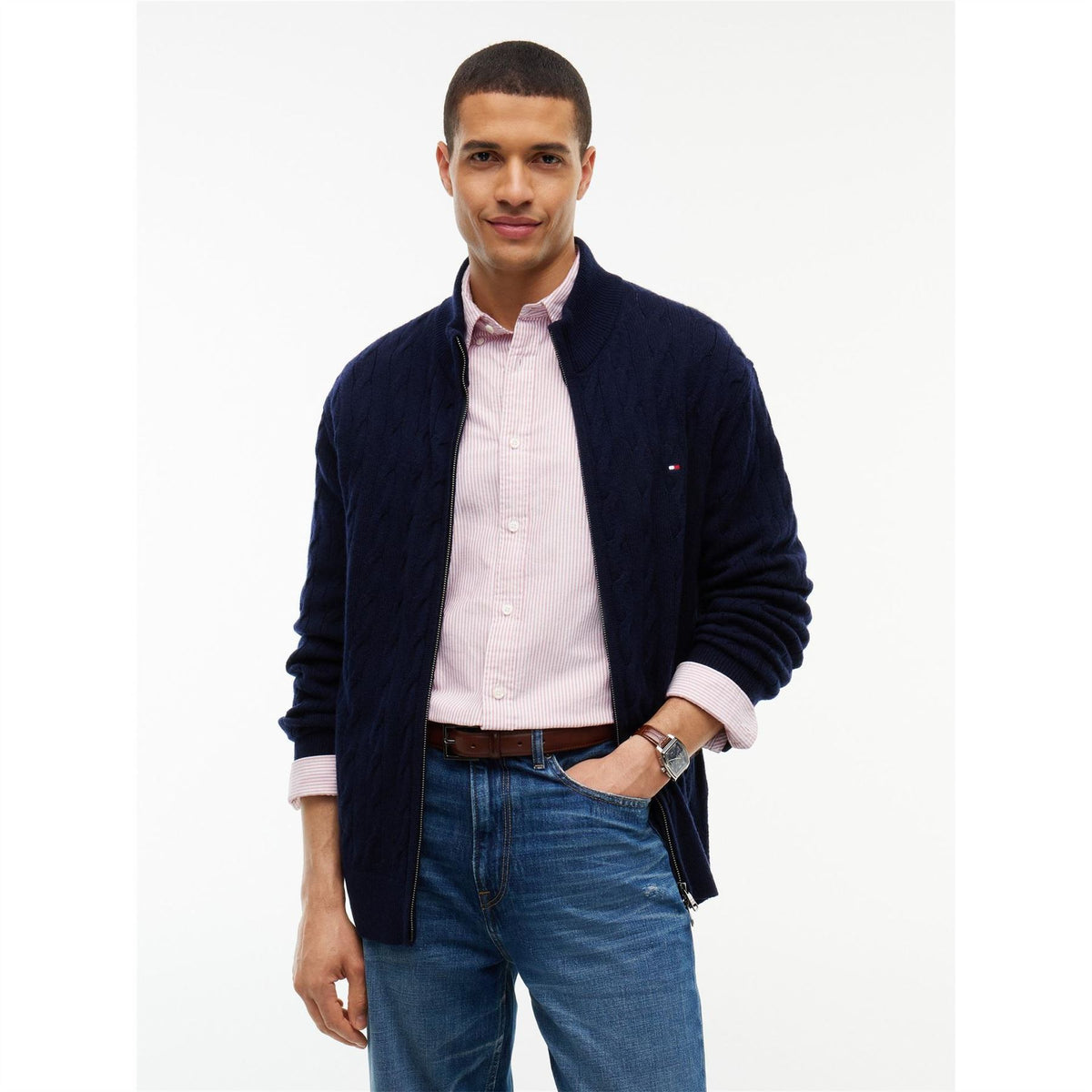 Tommy Hilfiger Lambswool Cable Quarter Zip Knitted Top