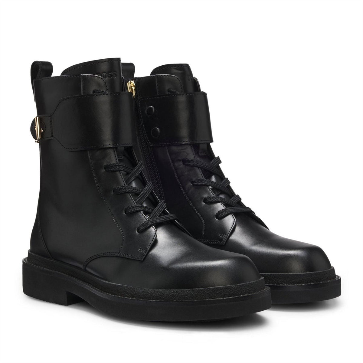 Boss Leather Ankle Boots With Gold Tonne Buckle Hardware (eleri)