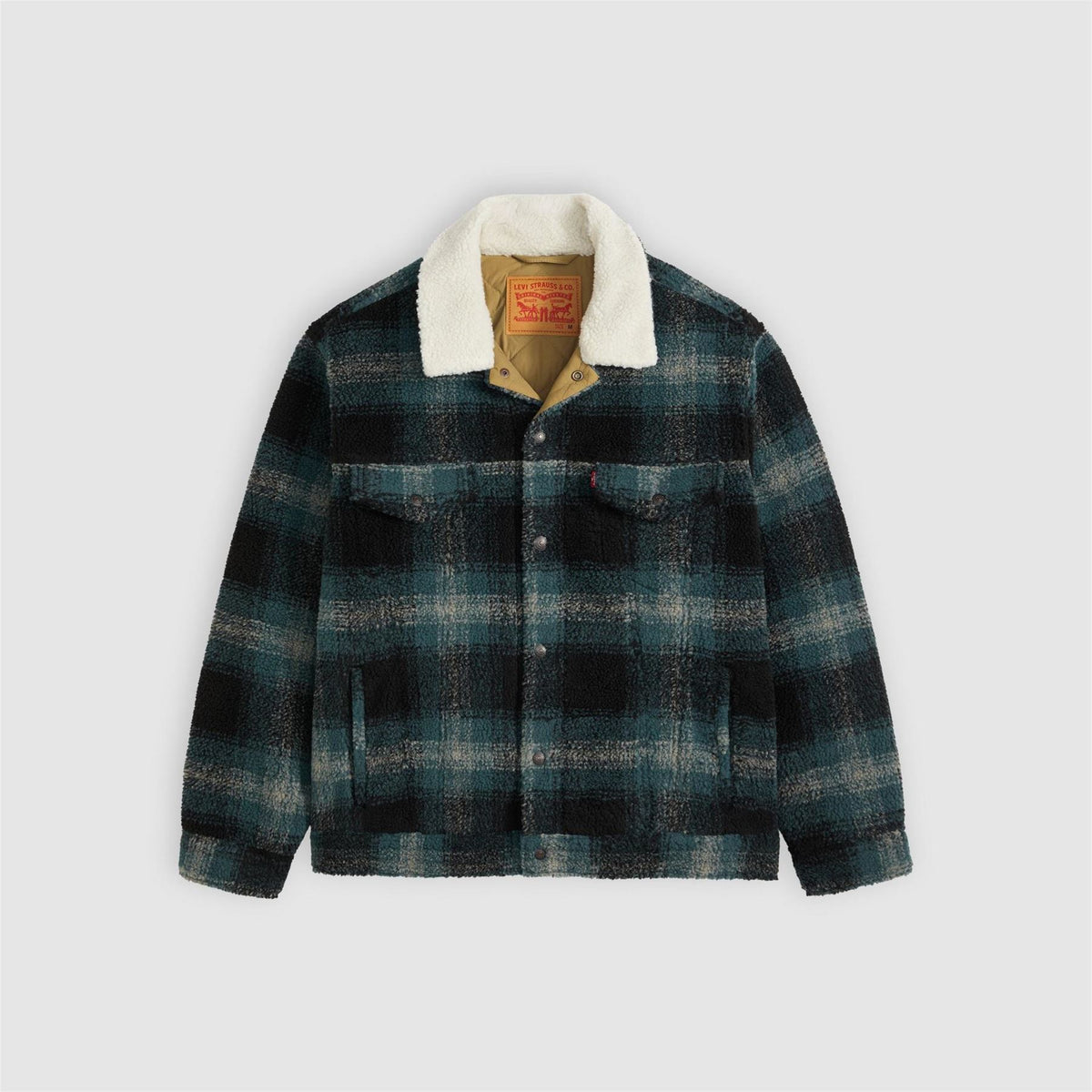 Levis Relaxed Fit Solid Patterned Sherpa Denim Jacket with Chest Pocket