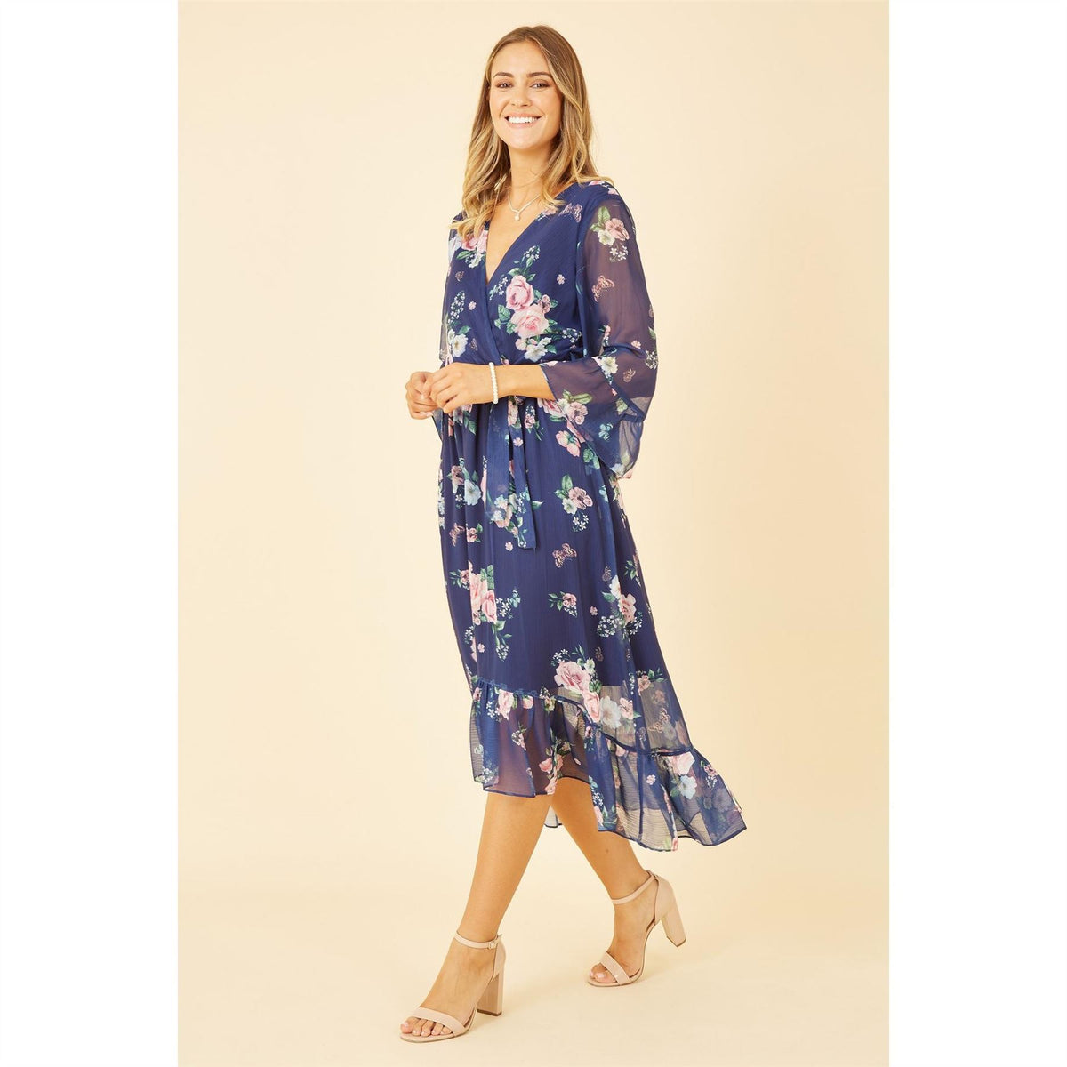 Yumi Floral Wrap Dress With Dipped Hem