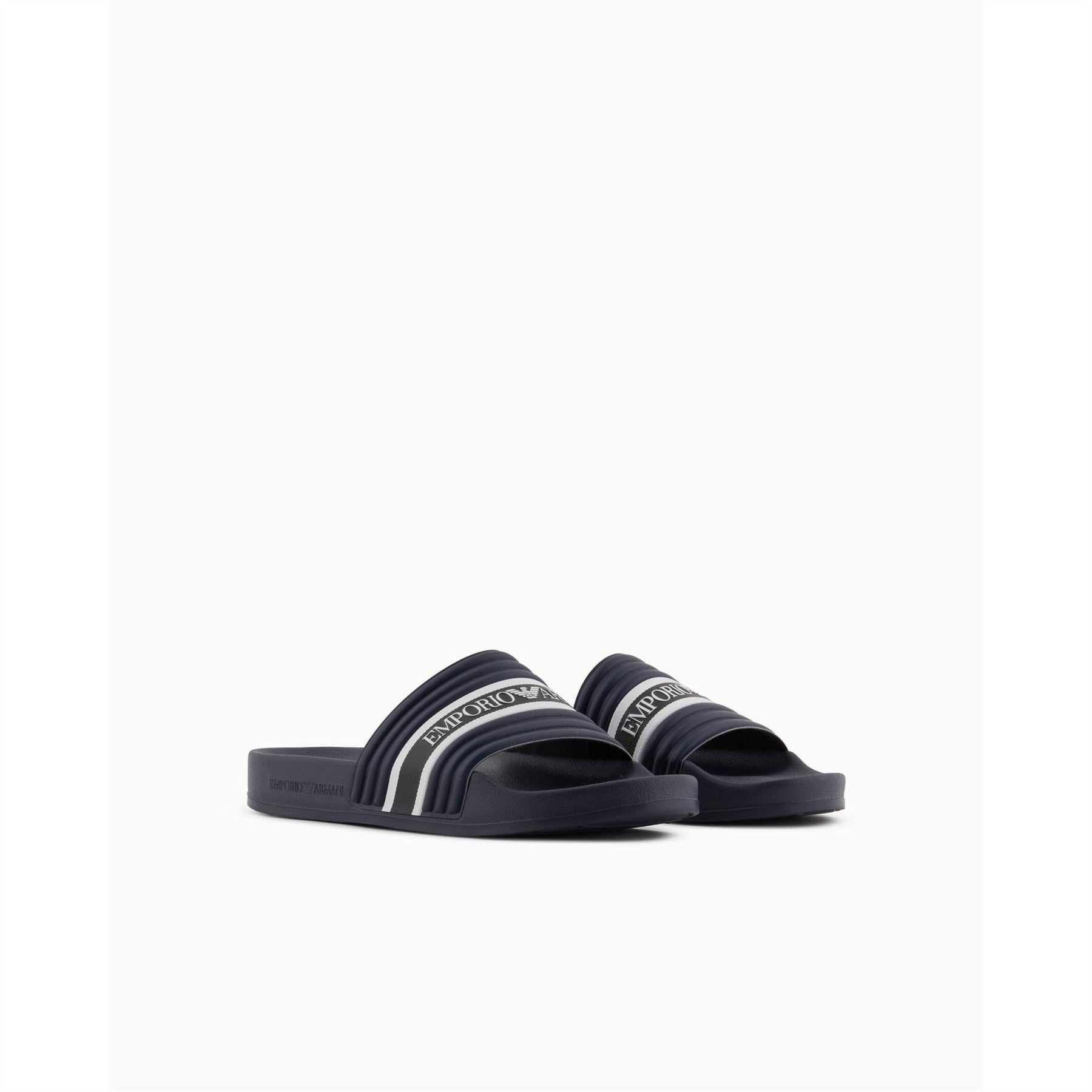 Emporio Armani Logo Print Open Toe Flat Heel Slides