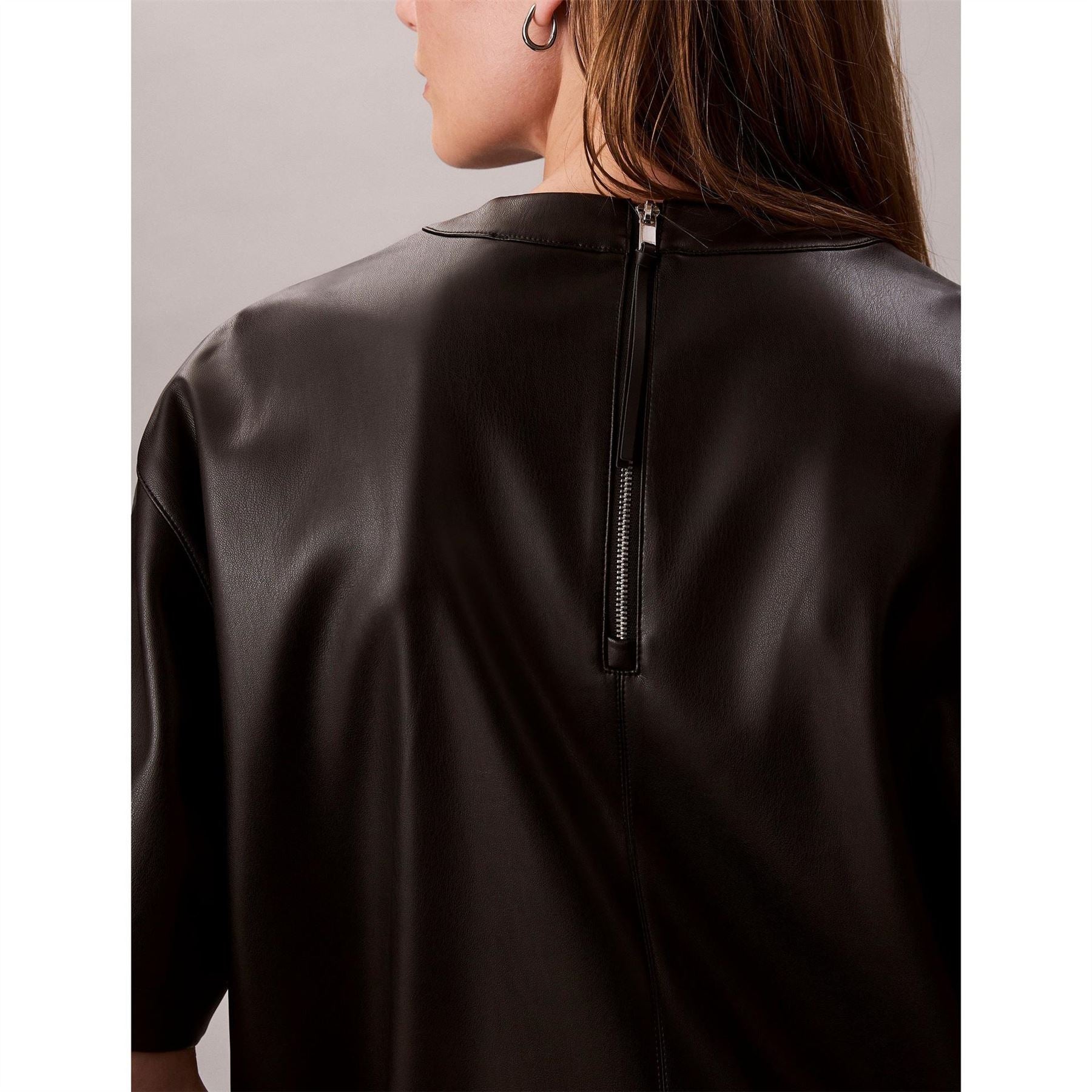 Calvin Klein Jeans Leather Crew Neck Short Sleeve Mini Dress