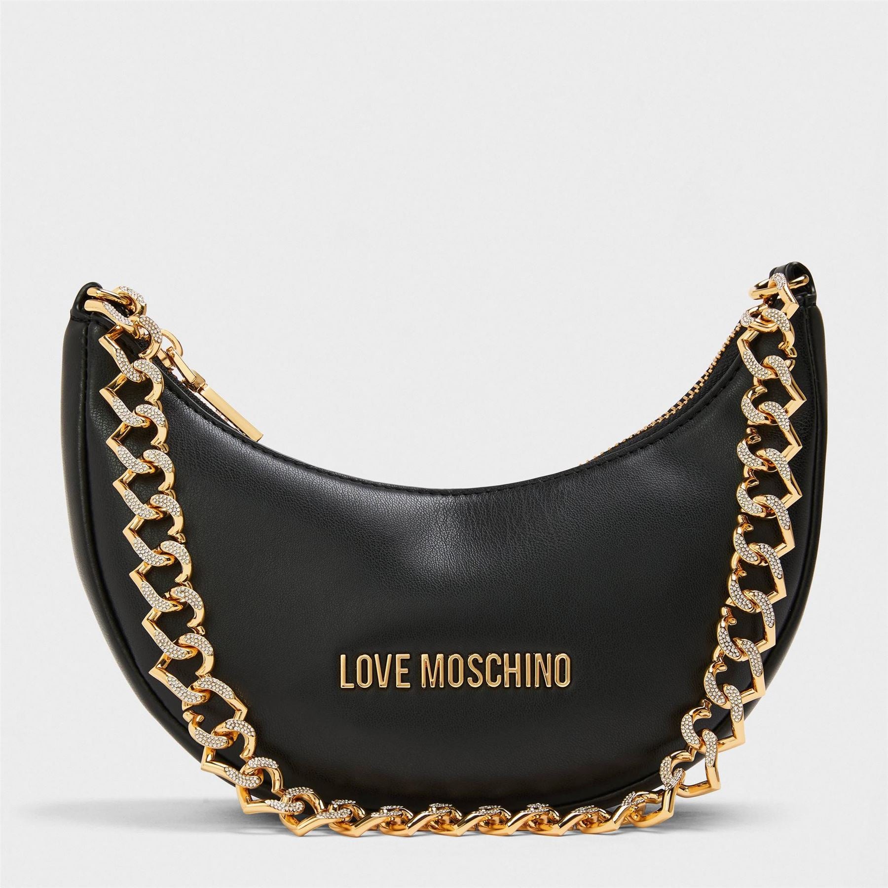 Love Moschino Bold Love Crescent Shape Hobo Bag with Rhinestones