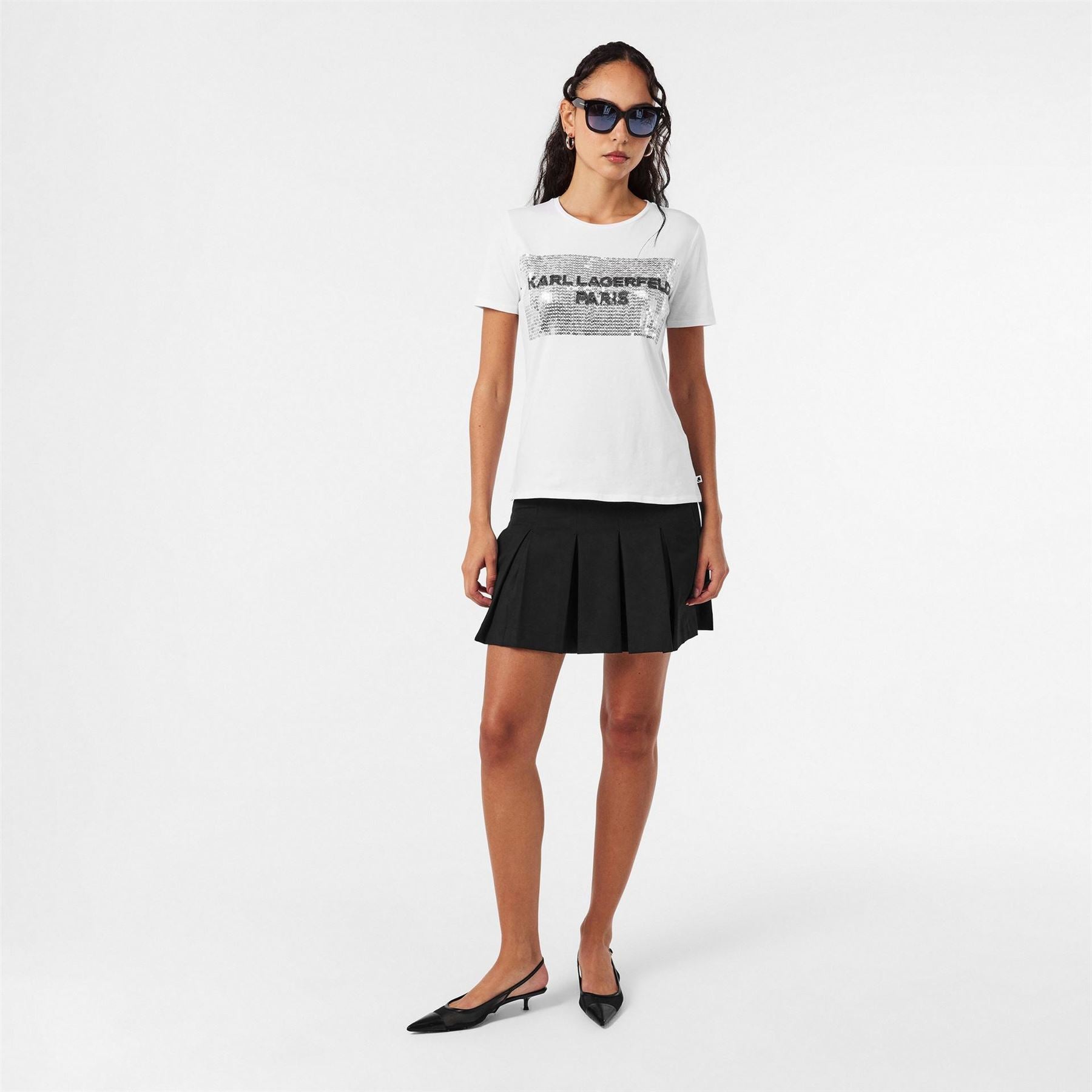 Karl Lagerfeld Sequin Lettering Crew Neck Short Sleeve T-Shirt