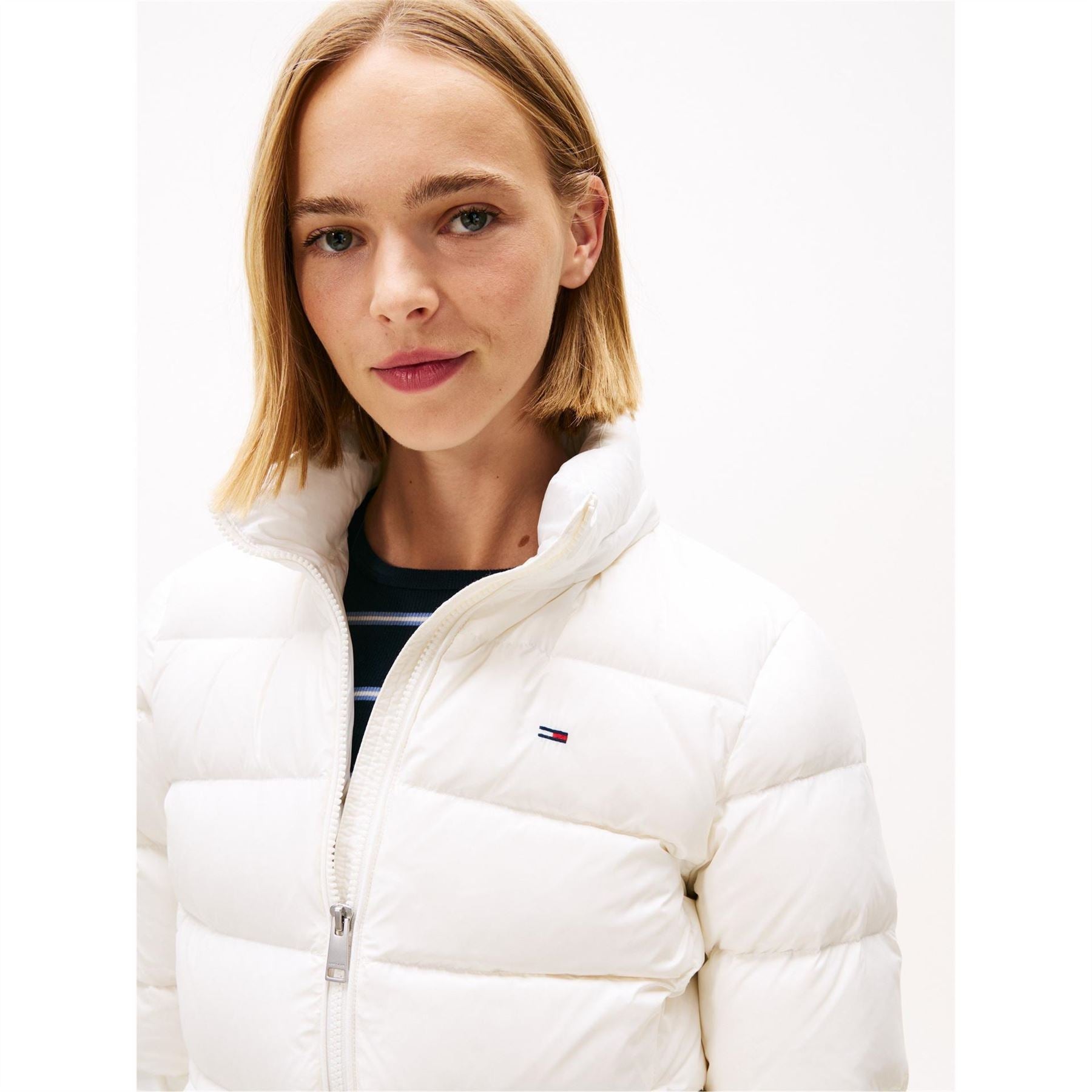 Tommy Jeans Essential Quilted Wind Resistant Faux Fur Hood RDS Down Short Puffer Jacket