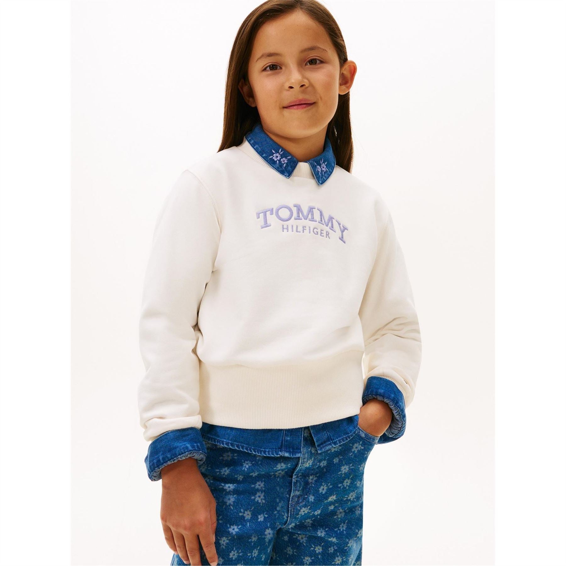 Tommy Hilfiger Embroidered Lacoste Lettering Crew Neck Long Sleeve Sweatshirt