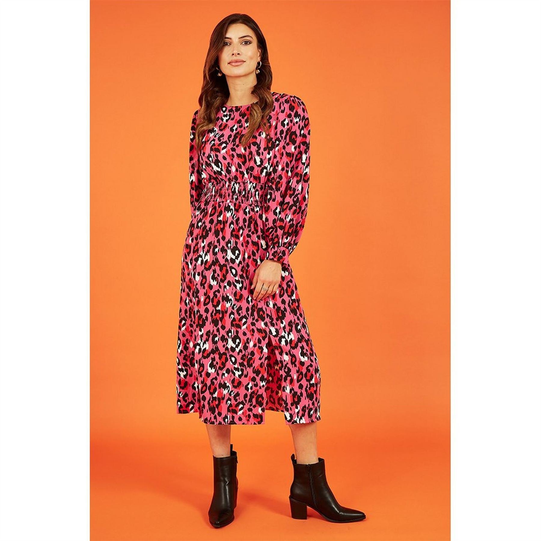 Mela London Animal Patterned Crew Neck Midi Wrap Dress
