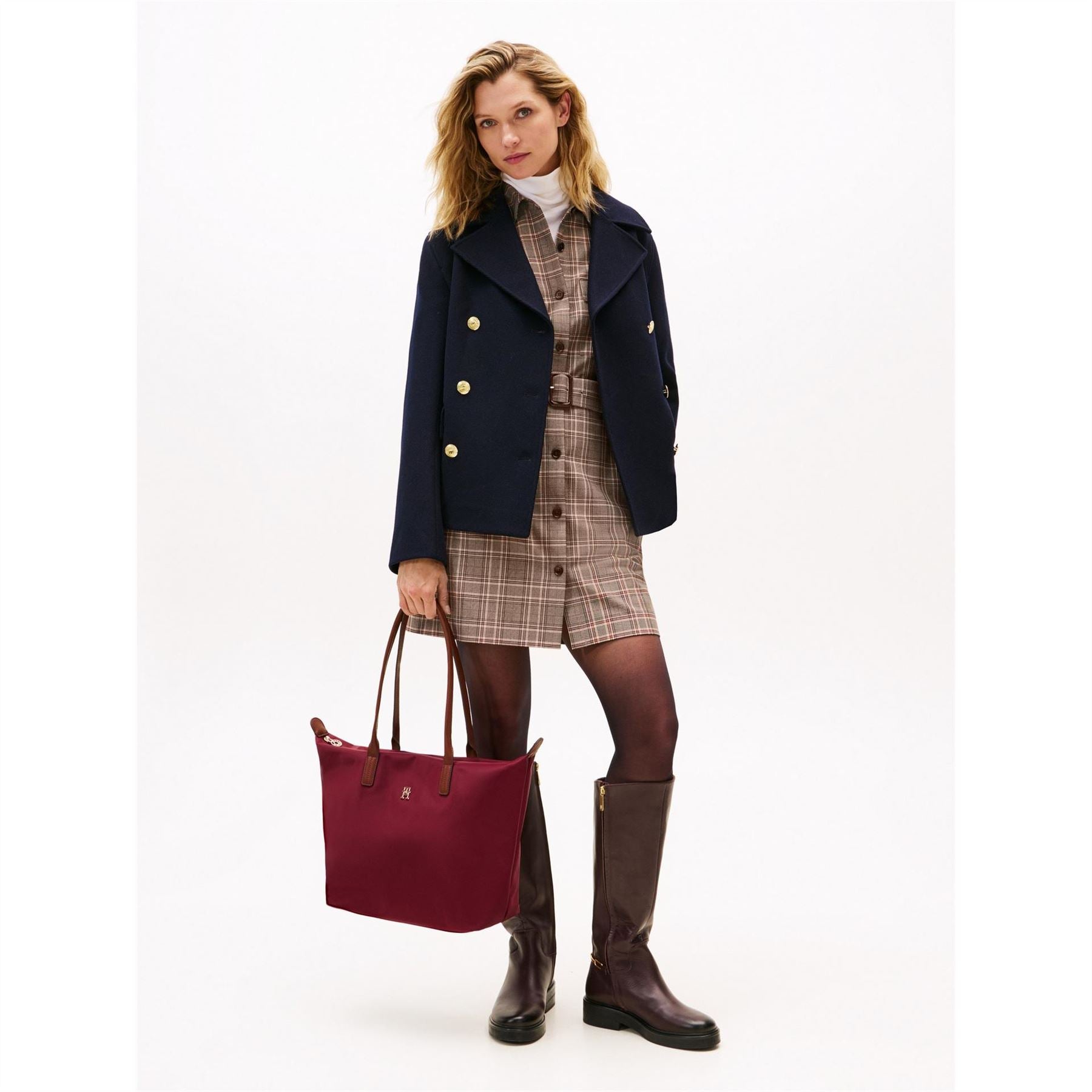 Tommy Hilfiger Popette Trapezoid Shape Tote Bag with Gold Tone Hardware