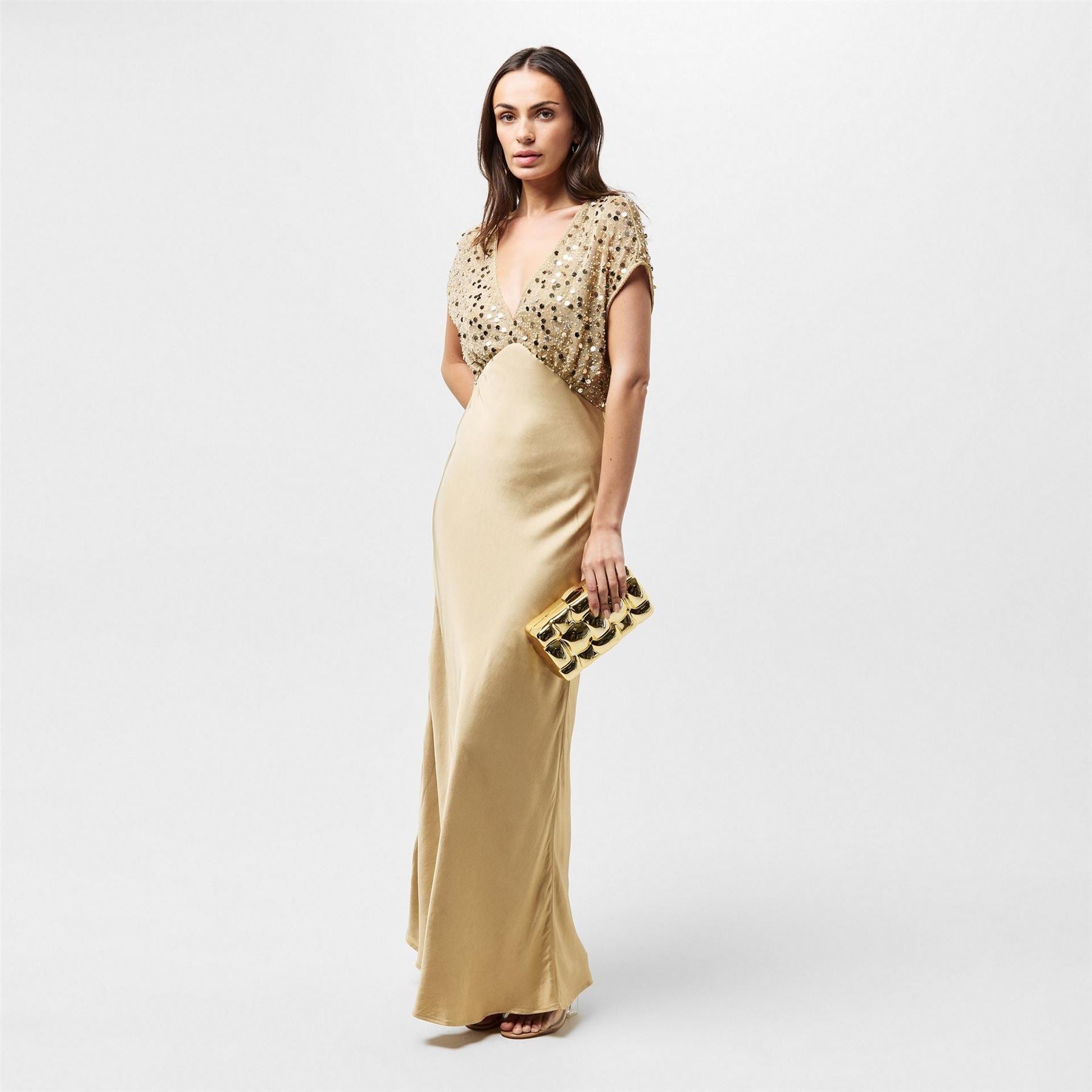 Never Fully Dressed Sequin Elodie V-Neck Maxi Gown Dress