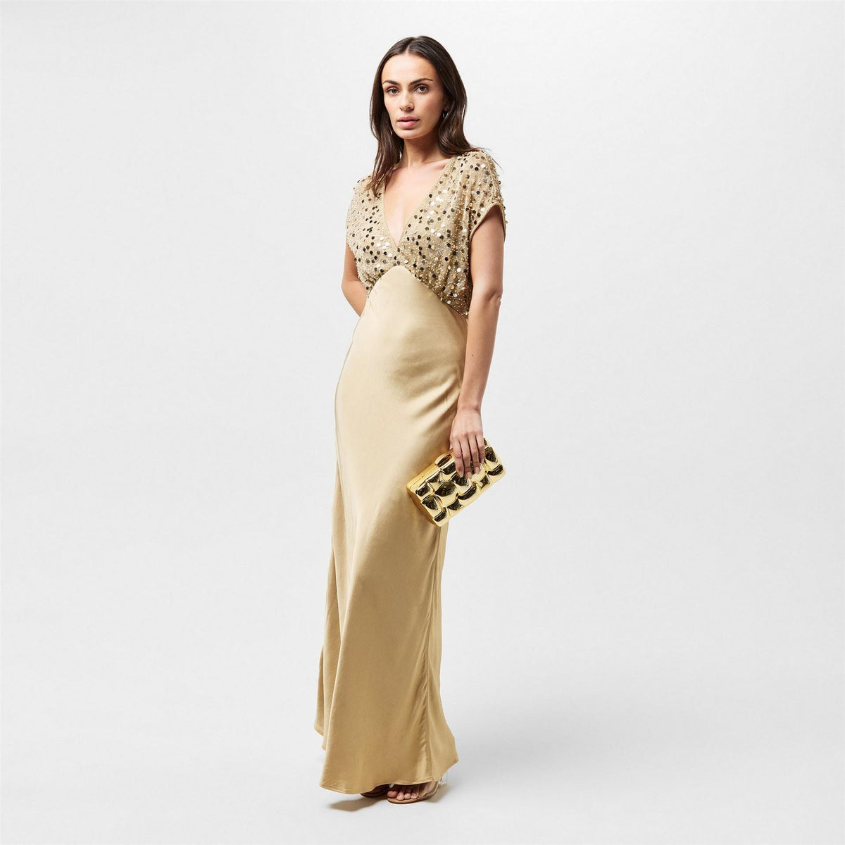 Never Fully Dressed Sequin Elodie V-Neck Maxi Gown Dress