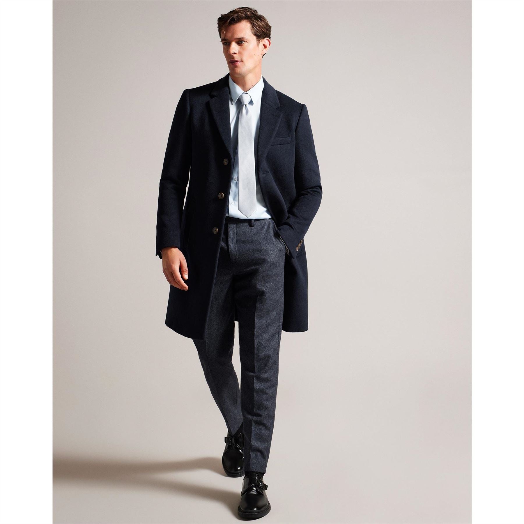 Ted Baker Solid Patterned Over Coat with Flap Pocket