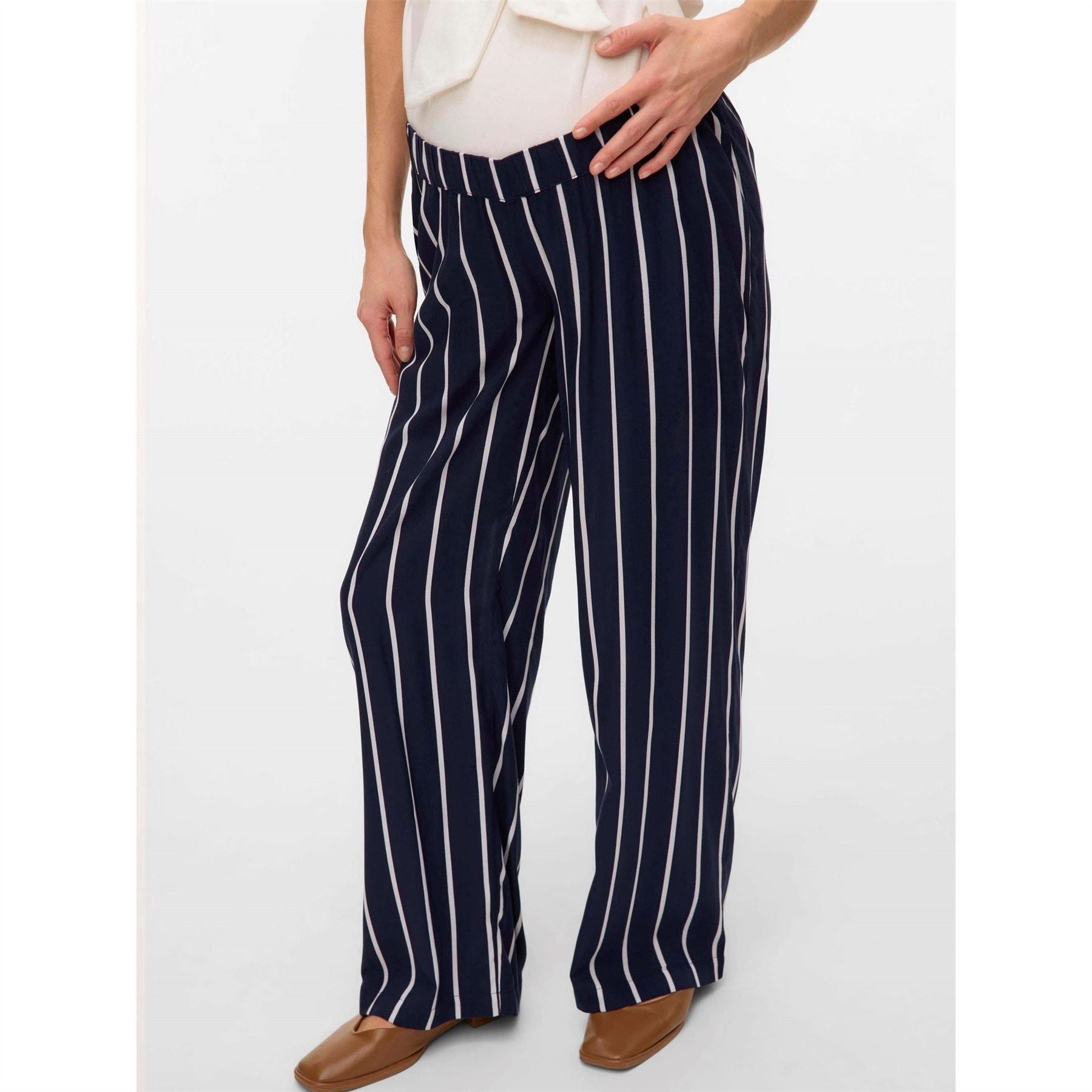 Mamalicious Mlsilvie Vertical Stripe Wide Leg Pants
