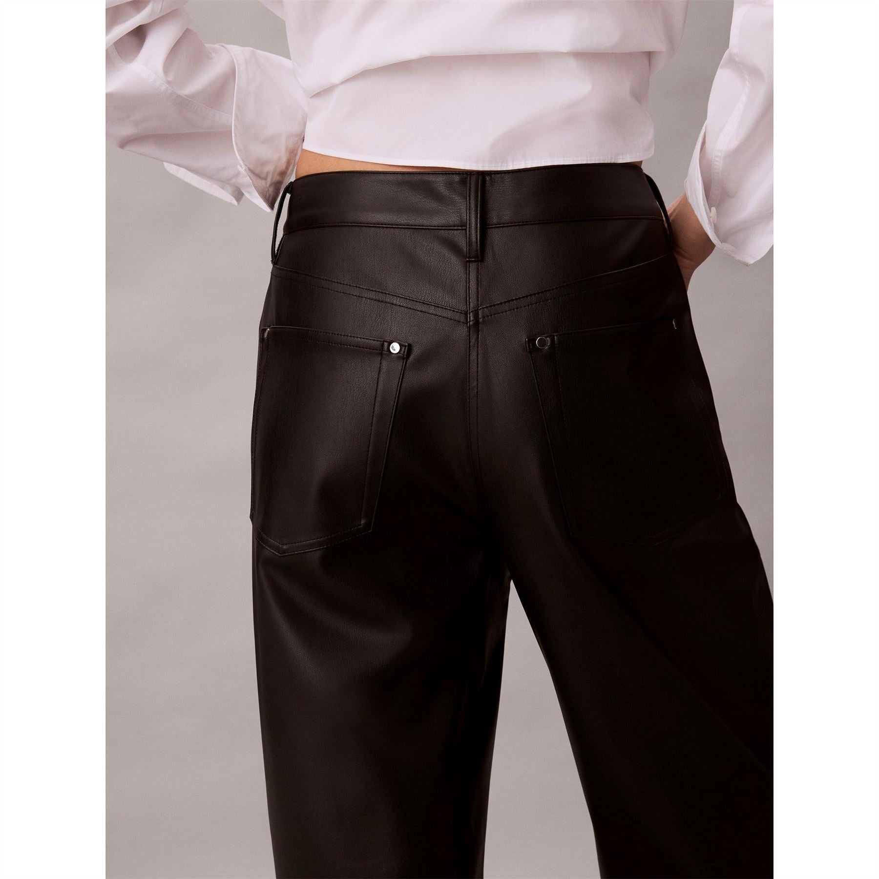 Calvin Klein Jeans Leather Wide Leg Solid Patterned Trousers
