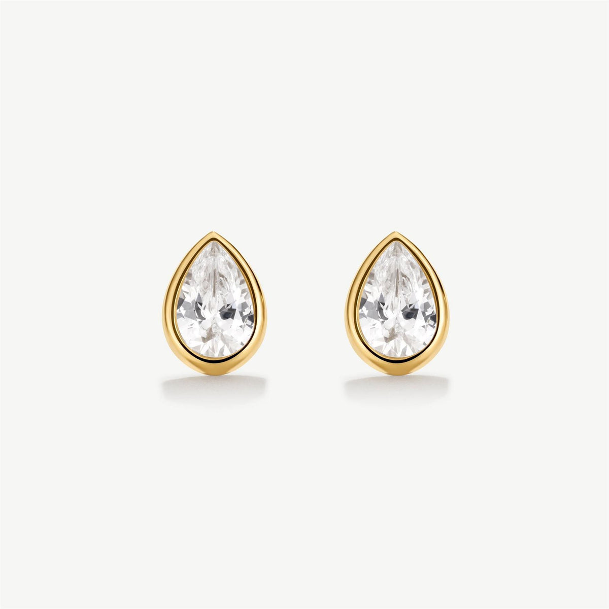 D.Louise Pear Bezel Diamond Gold Stud Earrings