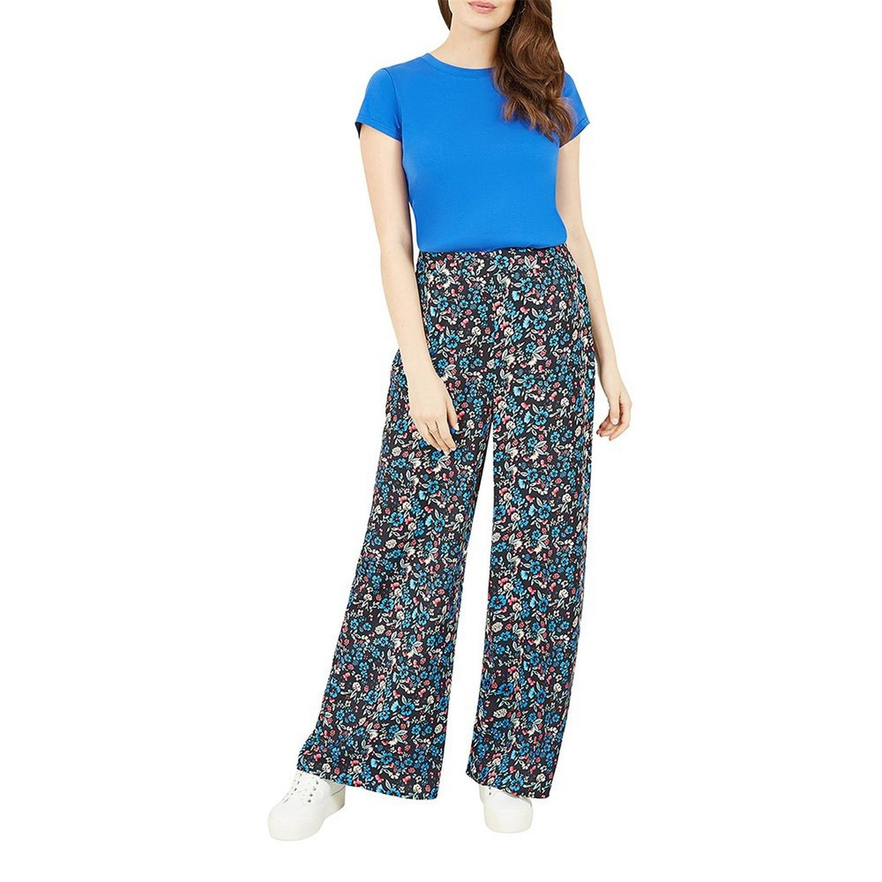 Yumi Blue Floral Print Wide Leg Trousers