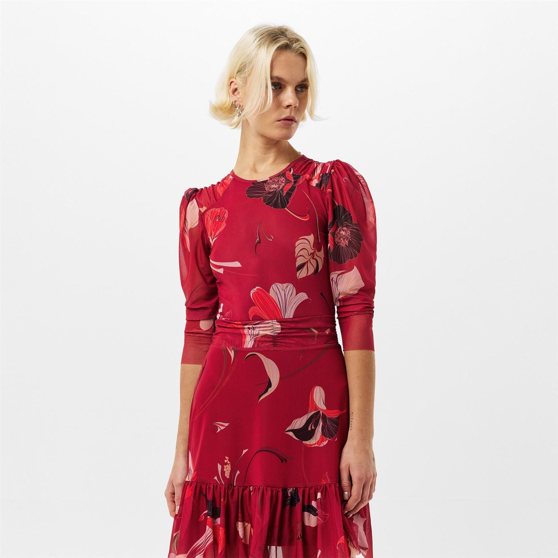 Ted Baker Mesh Crew Neck Three Quarter Sleeve Midi Dress