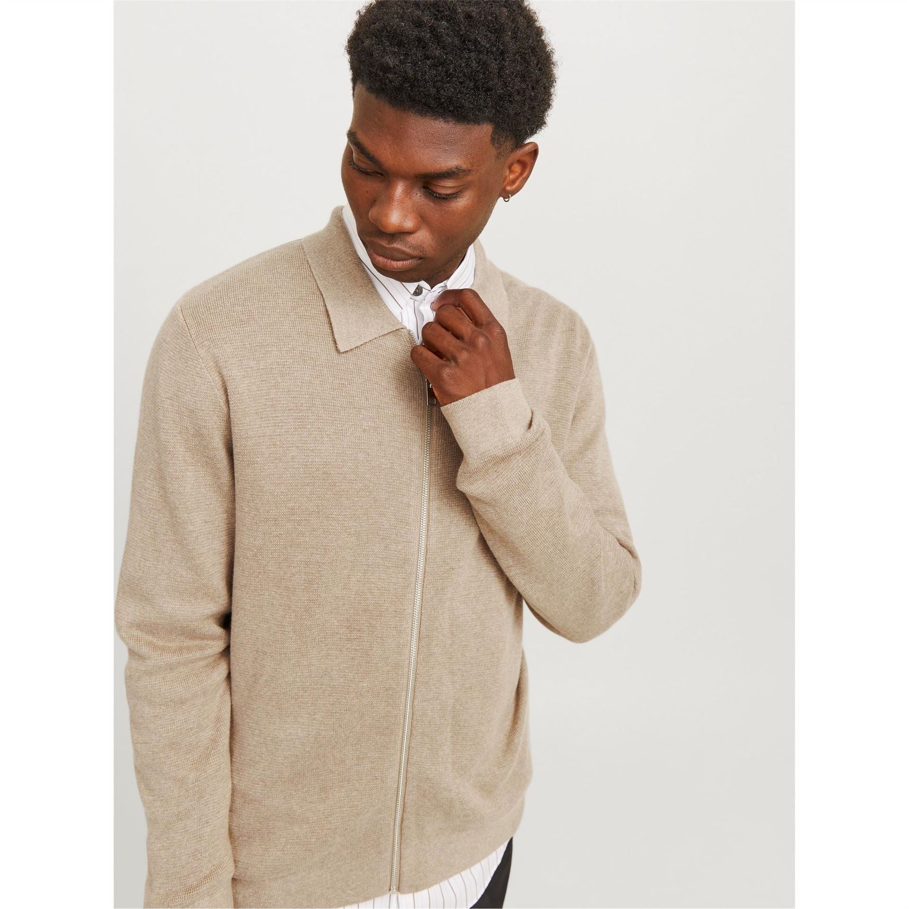 Jack and Jones Stitch Knitted Full Zip Fleece Fabric