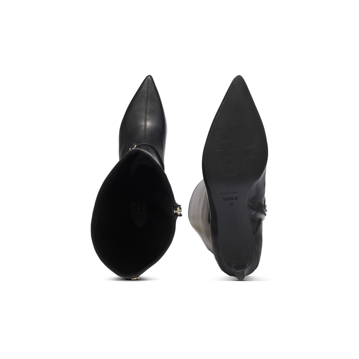 Hugo Knee High Stiletto Boots With Metal Logo Details (devany)