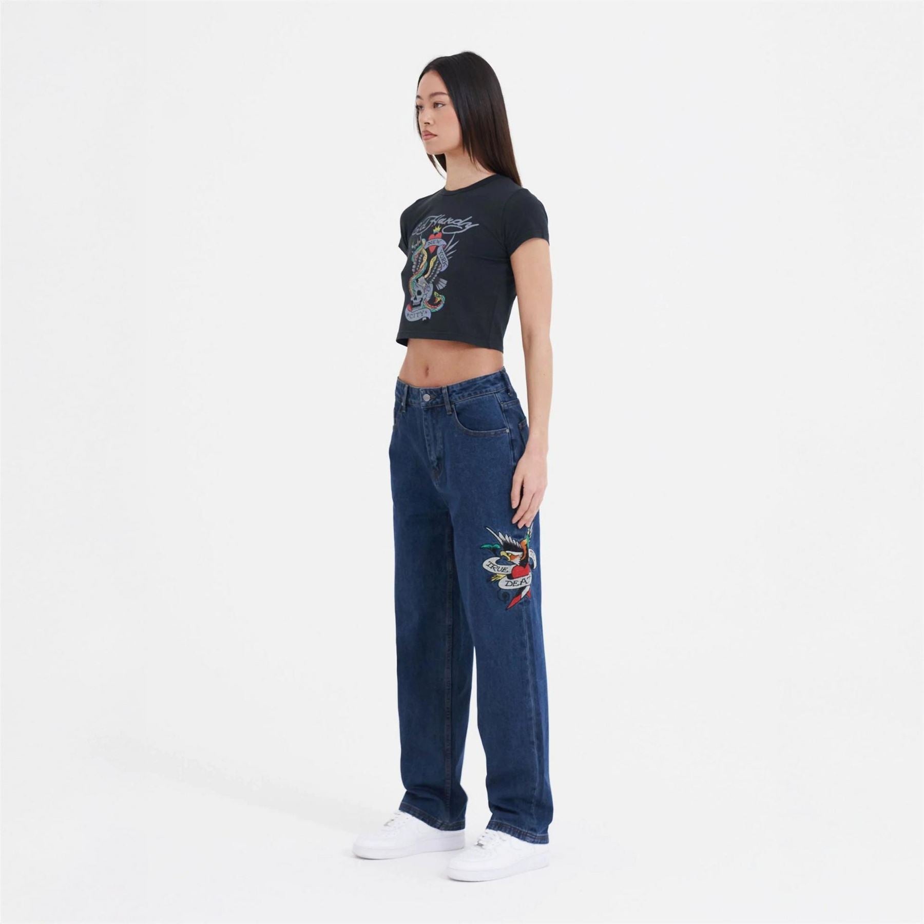Ed Hardy Nyc Cropped Crew Neck T-Shirt