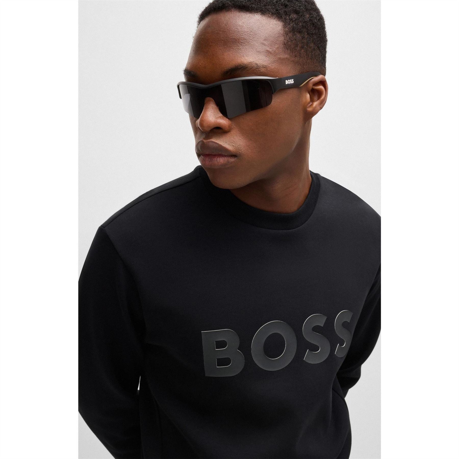 Boss Wordmark Crew Neck Ribbed Collar Long Sleeve Sweatshirt