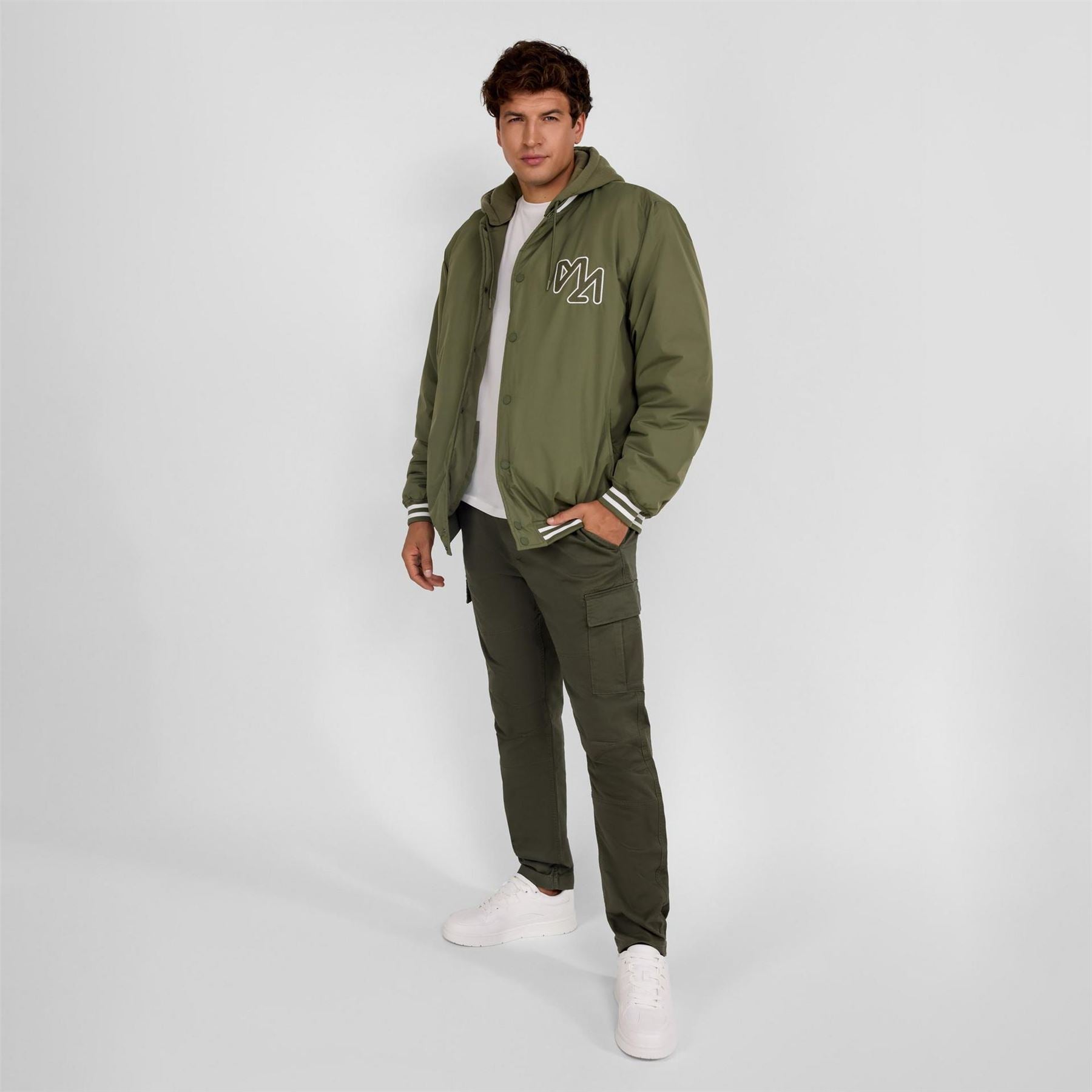 Minoti Baseball Style Jacket Detachable Hood Khaki