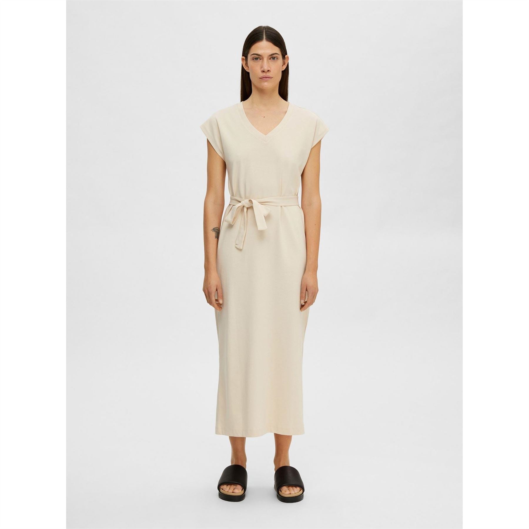 Selected Femme Cap Sleeve Belted Midi T-Shirt Dress