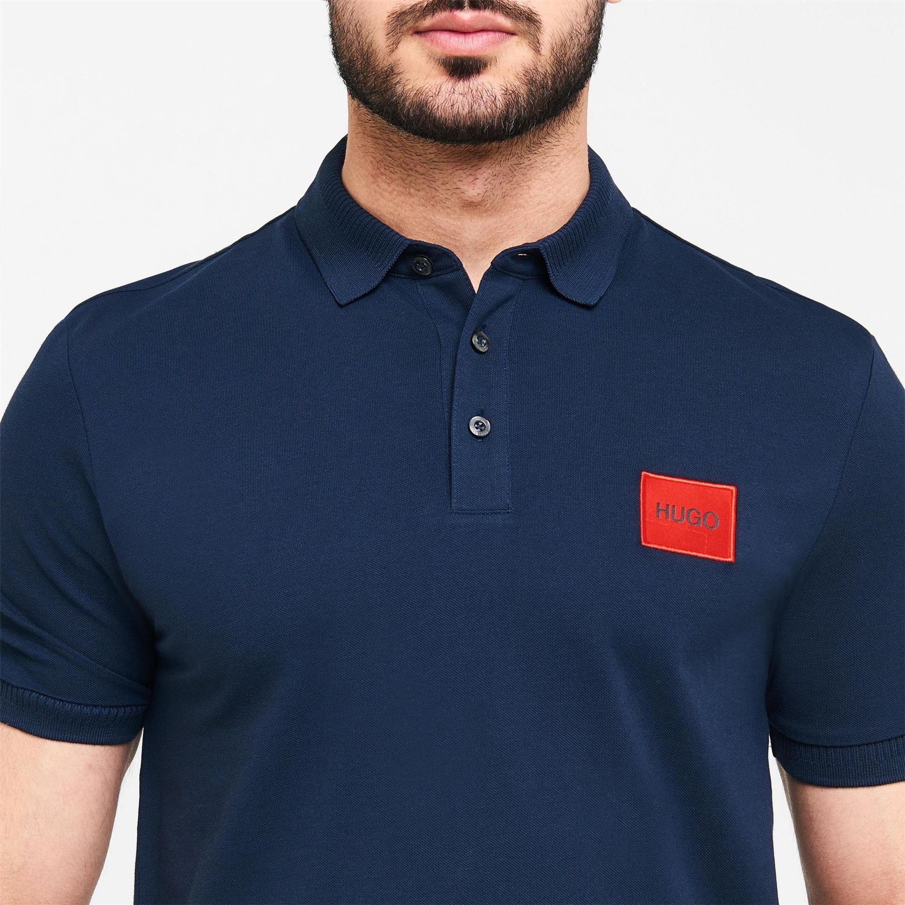 Hugo HUGO Deruso Short Sleeve Polo Shirt with Logo Detail and Ribbed Collar   Premium Cotton