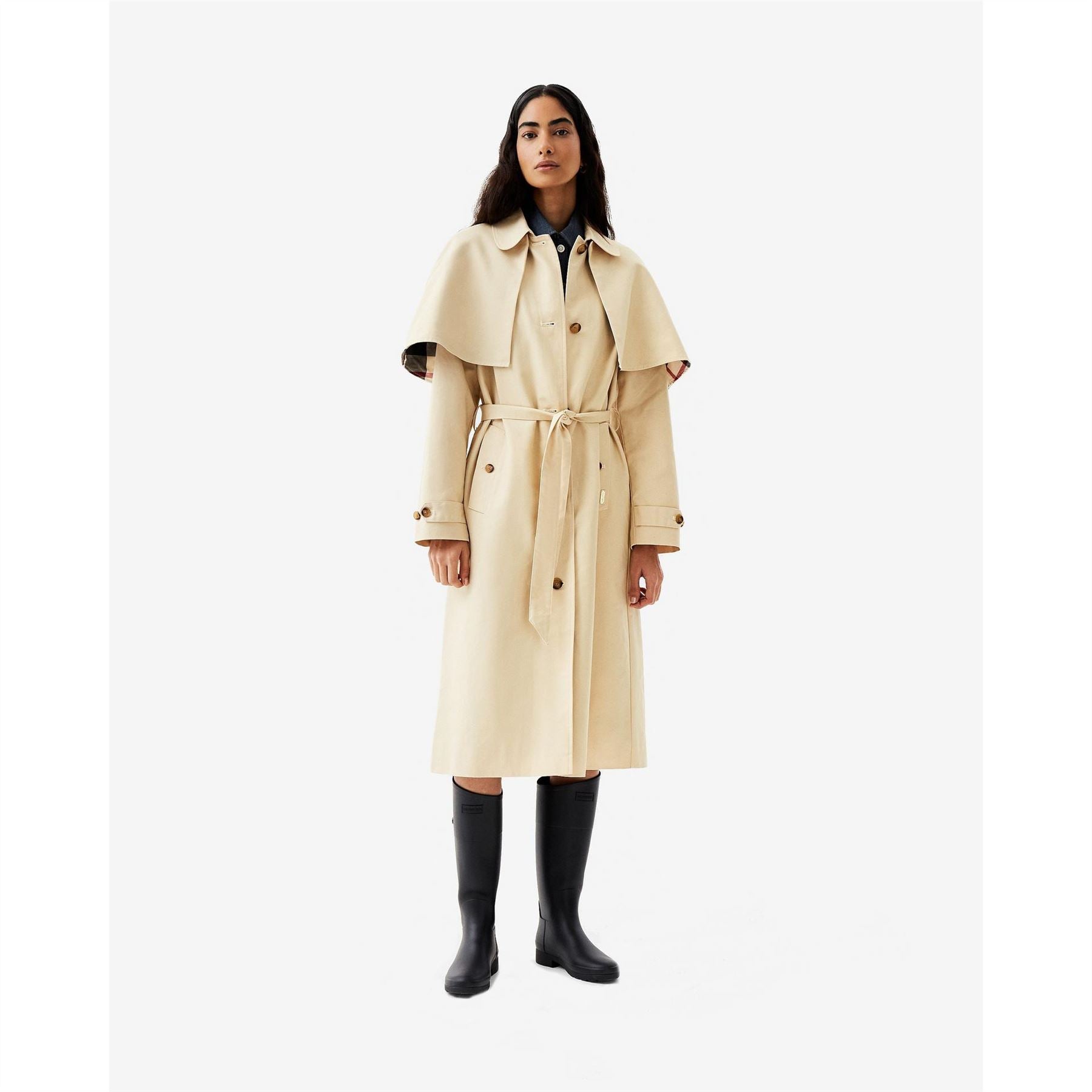 Hunter Keltie Water Resistant Cotton Detachable Cape Trench Coat