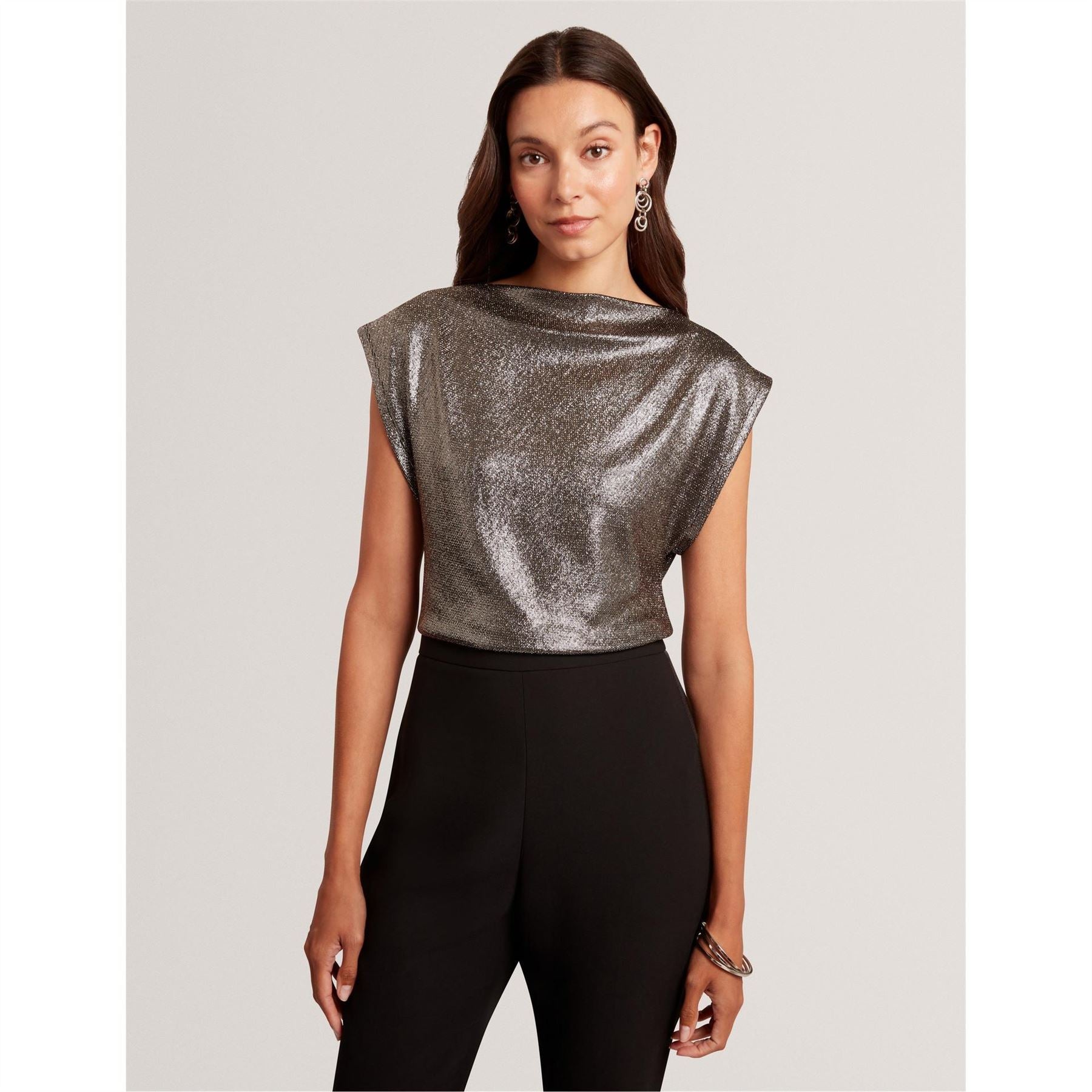 Ted Baker Metallic Stitching Boat Neck Cap Sleeve Shell Top