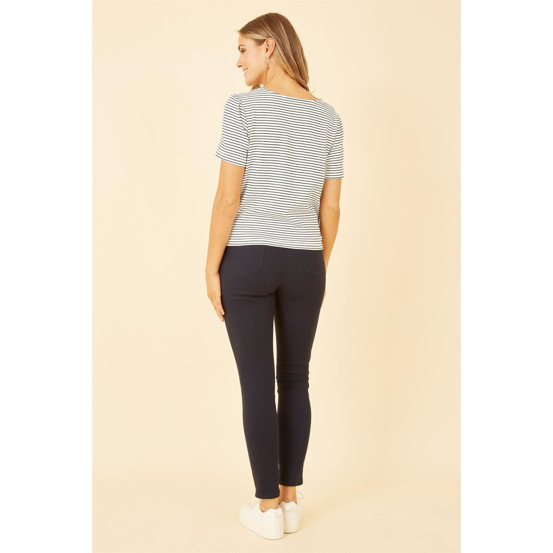 Yumi Striped Jersey Button Detail Top