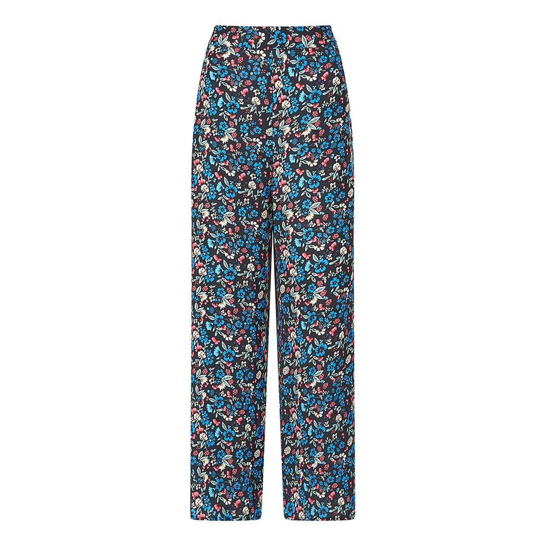 Yumi Blue Floral Print Wide Leg Trousers