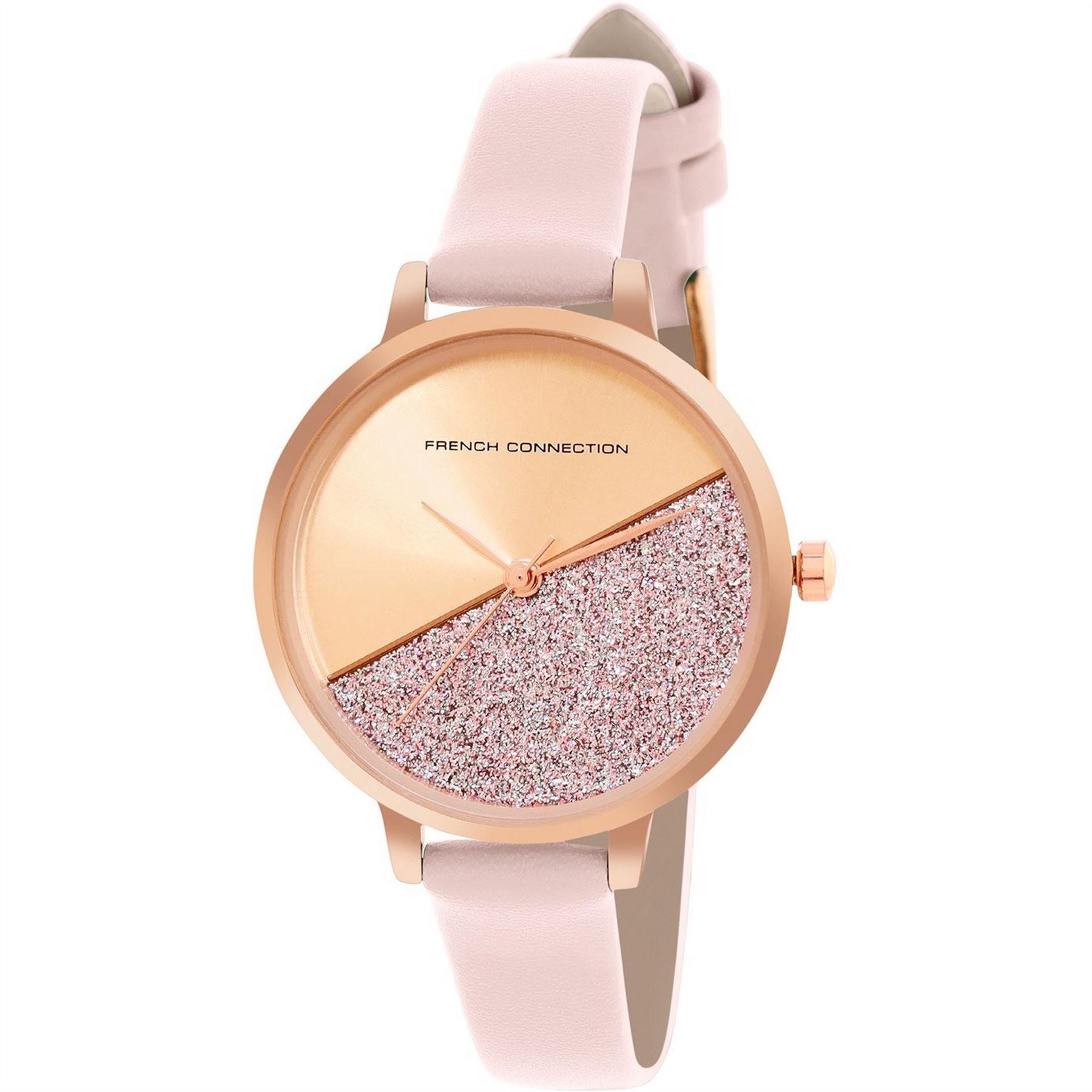 French Connection Connection Rose Case Round Shape Pink Strap Quartz Watch