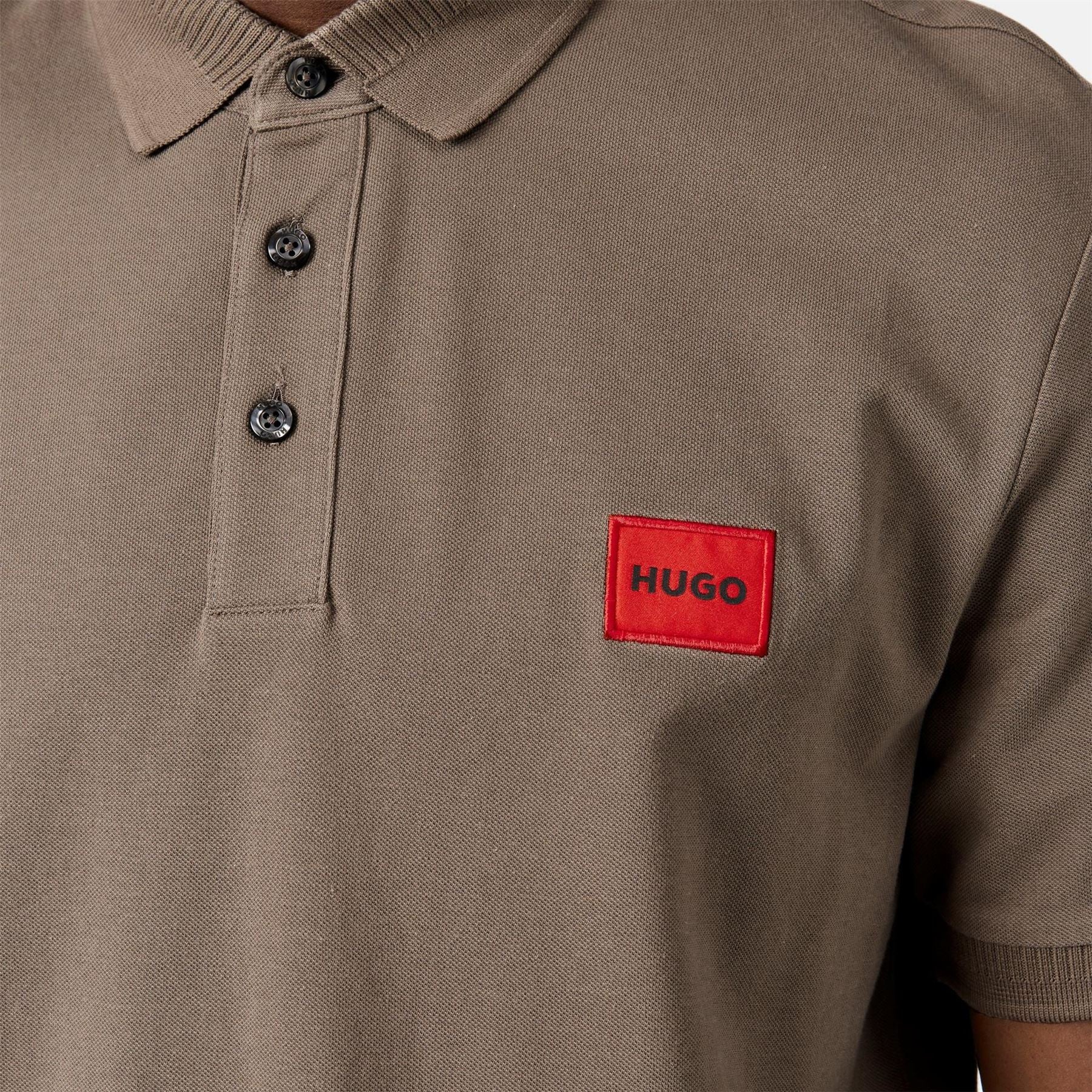 Hugo HUGO Deruso Short Sleeve Polo Shirt with Logo Detail and Ribbed Collar   Premium Cotton