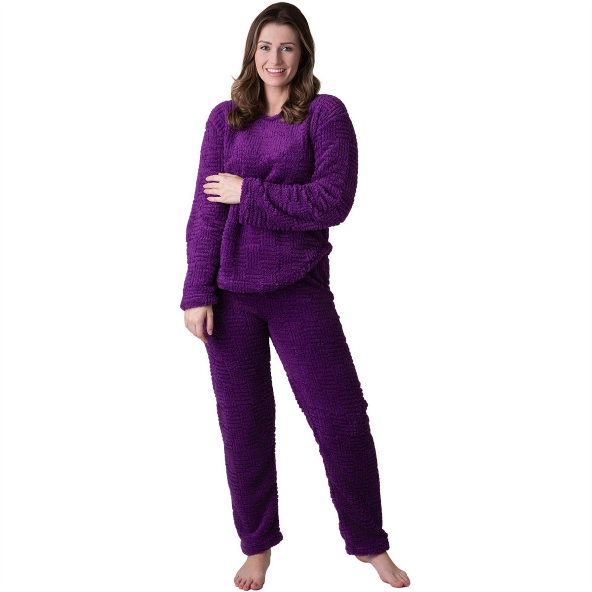 Camille Supersoft Textured Fleece Pyjamas With A Woven Pattern  And  Rope Detailing