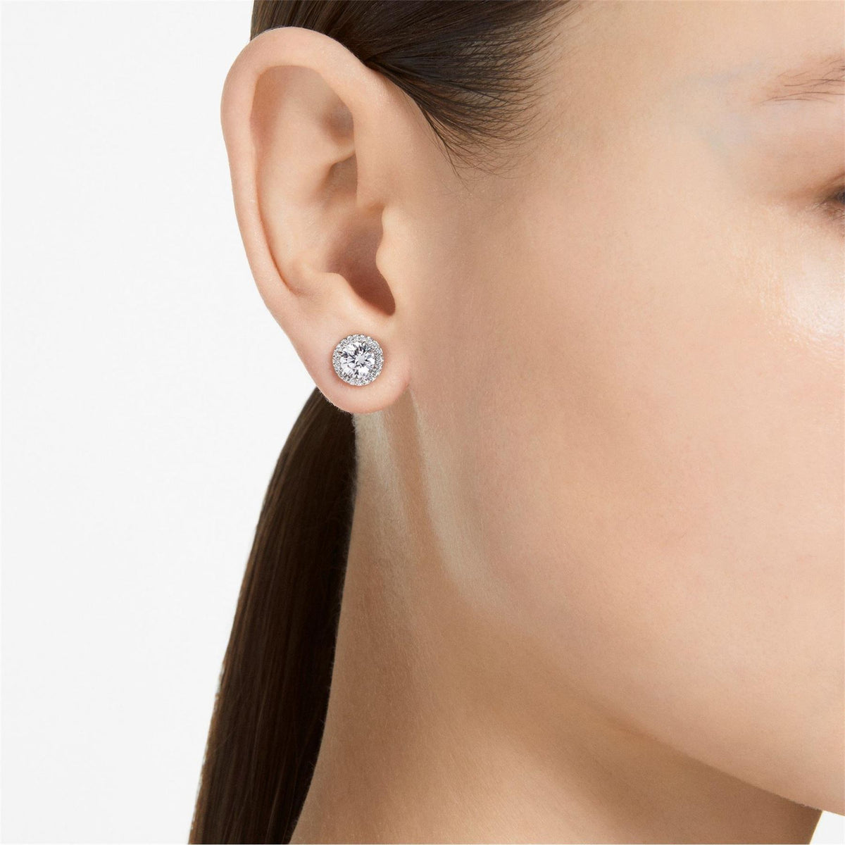 Swarovski Angelic Stud Earrings, Round Cut, Pavé, White, Rhodium Plated