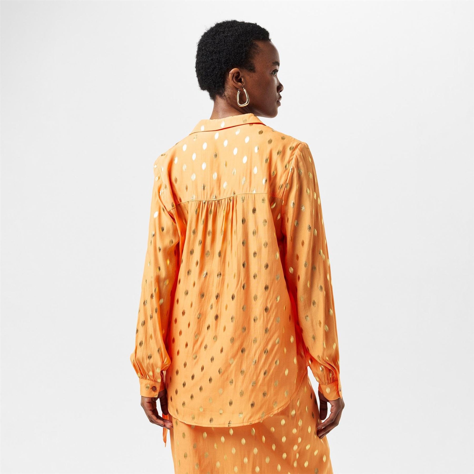 Never Fully Dressed Fleck Miley Metallic Backtab Bishop Sleeve Relaxed Fit Shirt