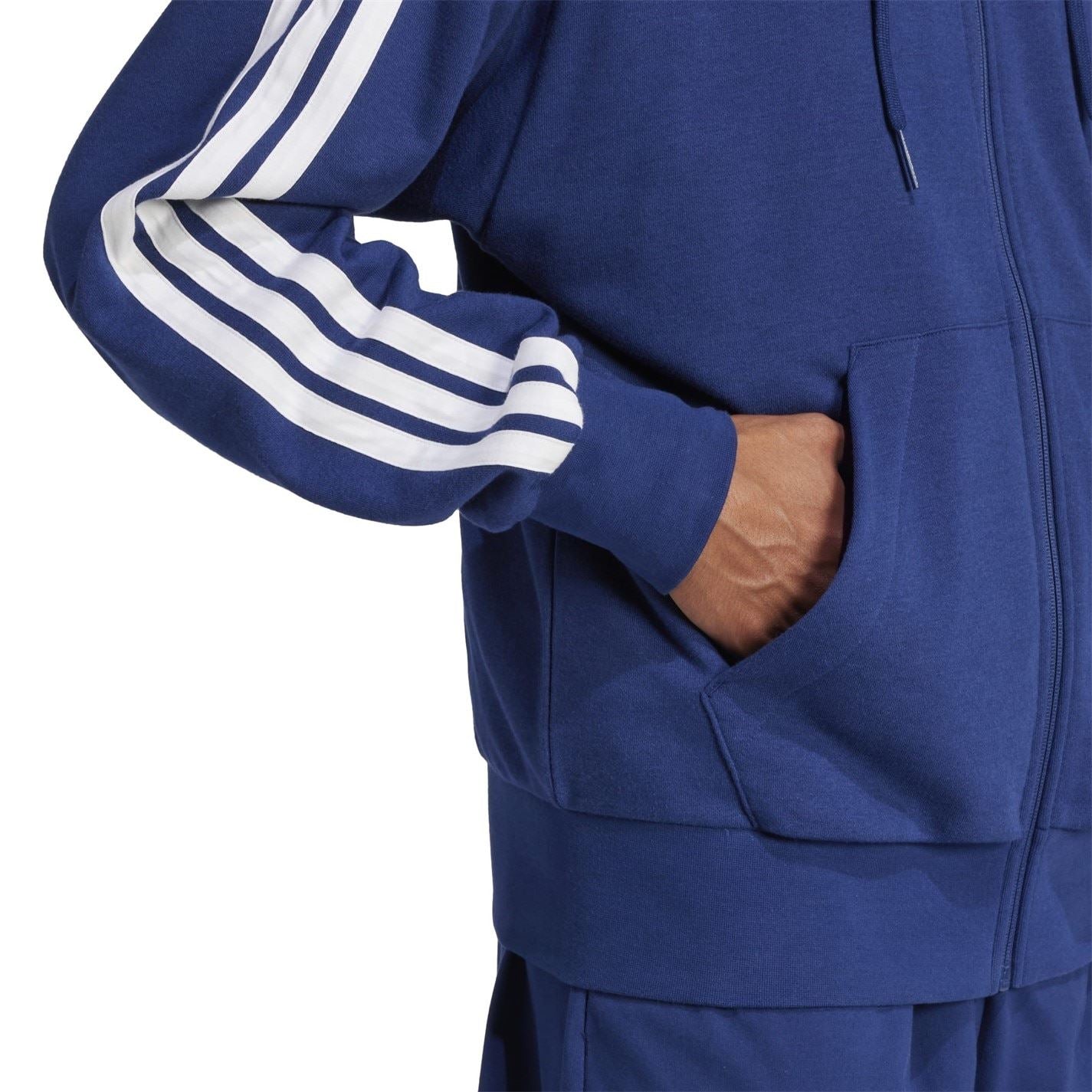 adidas Mens Essentials French Terry 3 Stripes Zip Hoodie