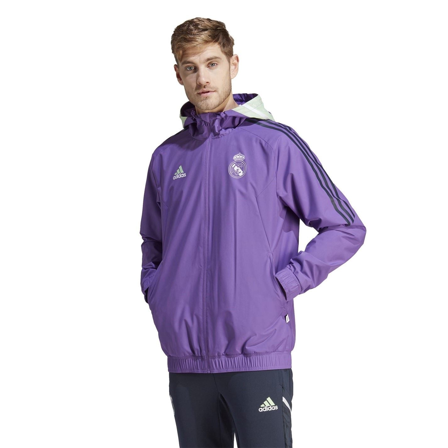 adidas Real Hooded Windbreaker with Side Stripes