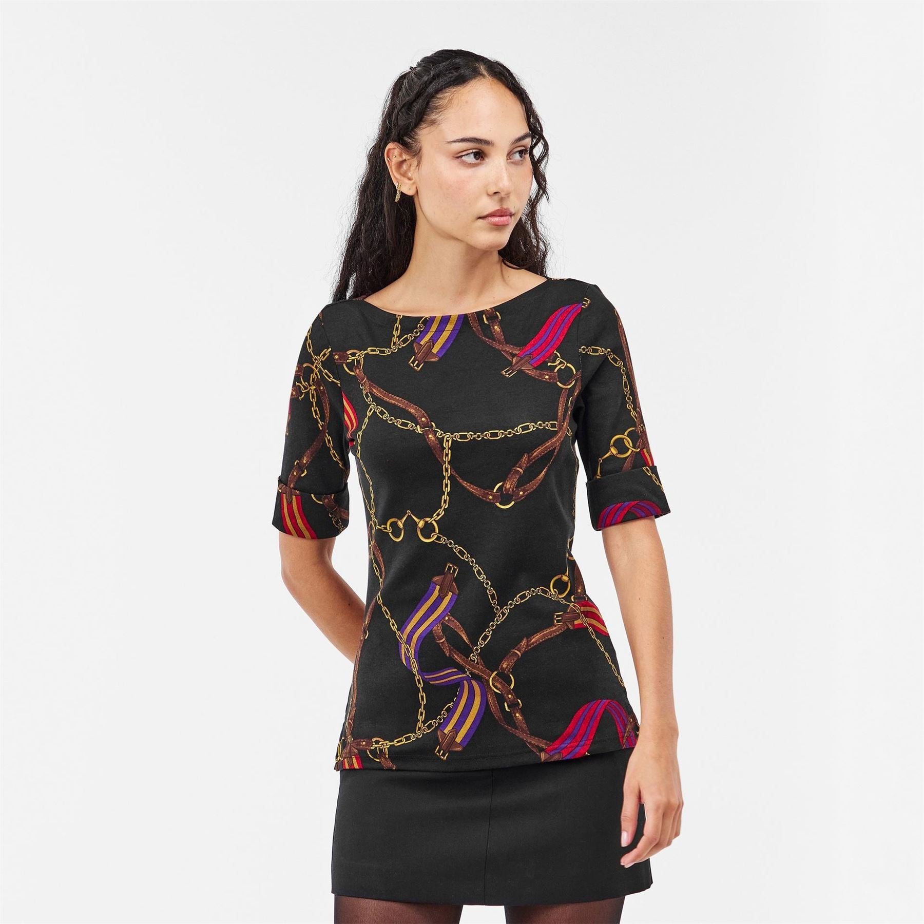 Lauren by Ralph Lauren Judy Boat Neck Three Quarter Sleeve T-Shirt