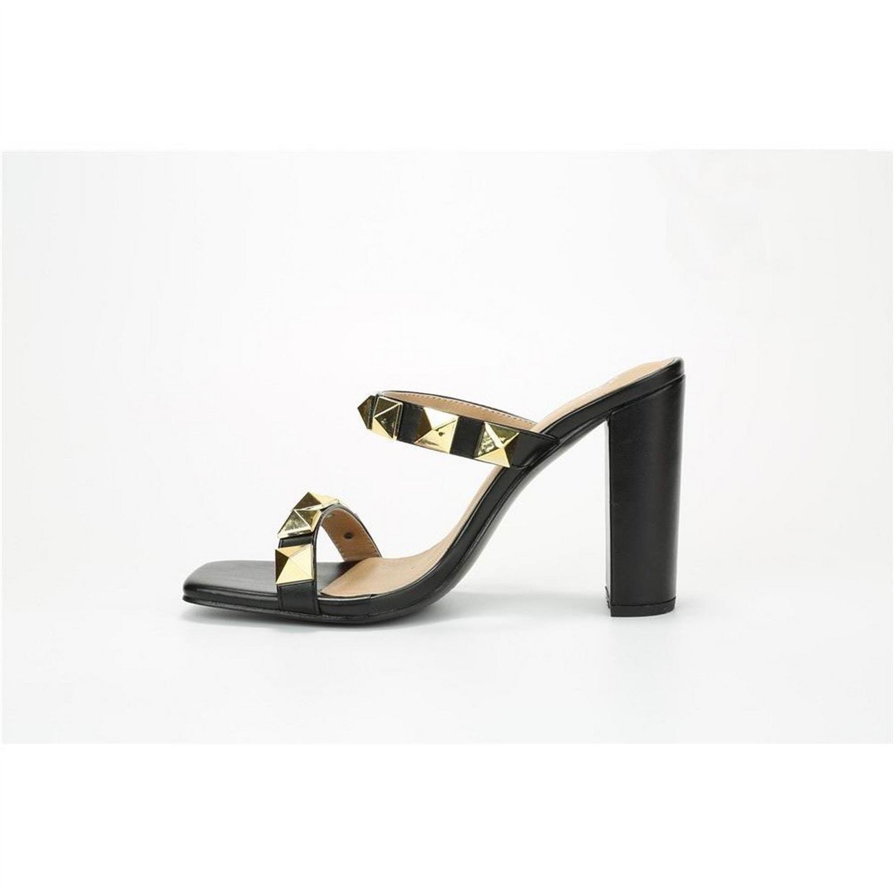 Chic High Heel Studded Block Heel Slides