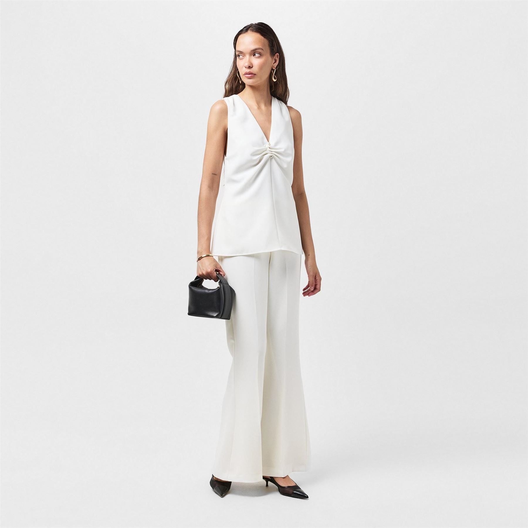 French Connection V-Neck Relaxed Fit Short Sleeve Blouse