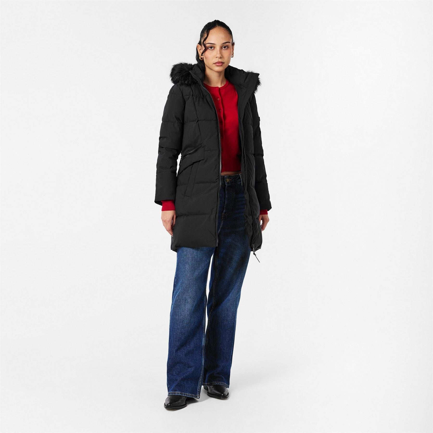 DKNY Medium Fur Hood Puffer Jacket