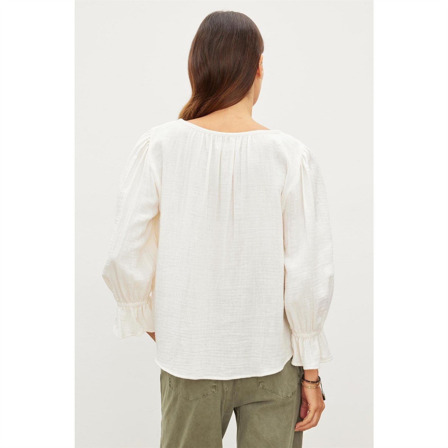 Velvet by Graham and Spencer Regular Fit V-Neck Bishop Sleeve Blouse